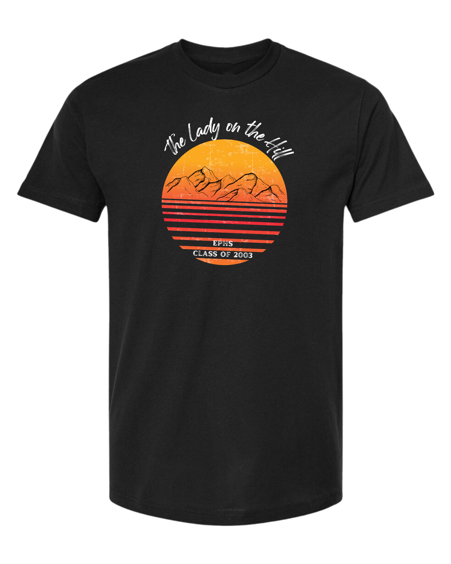 Customizable graduation year alumni "The Lady on the Hill" sunset tee