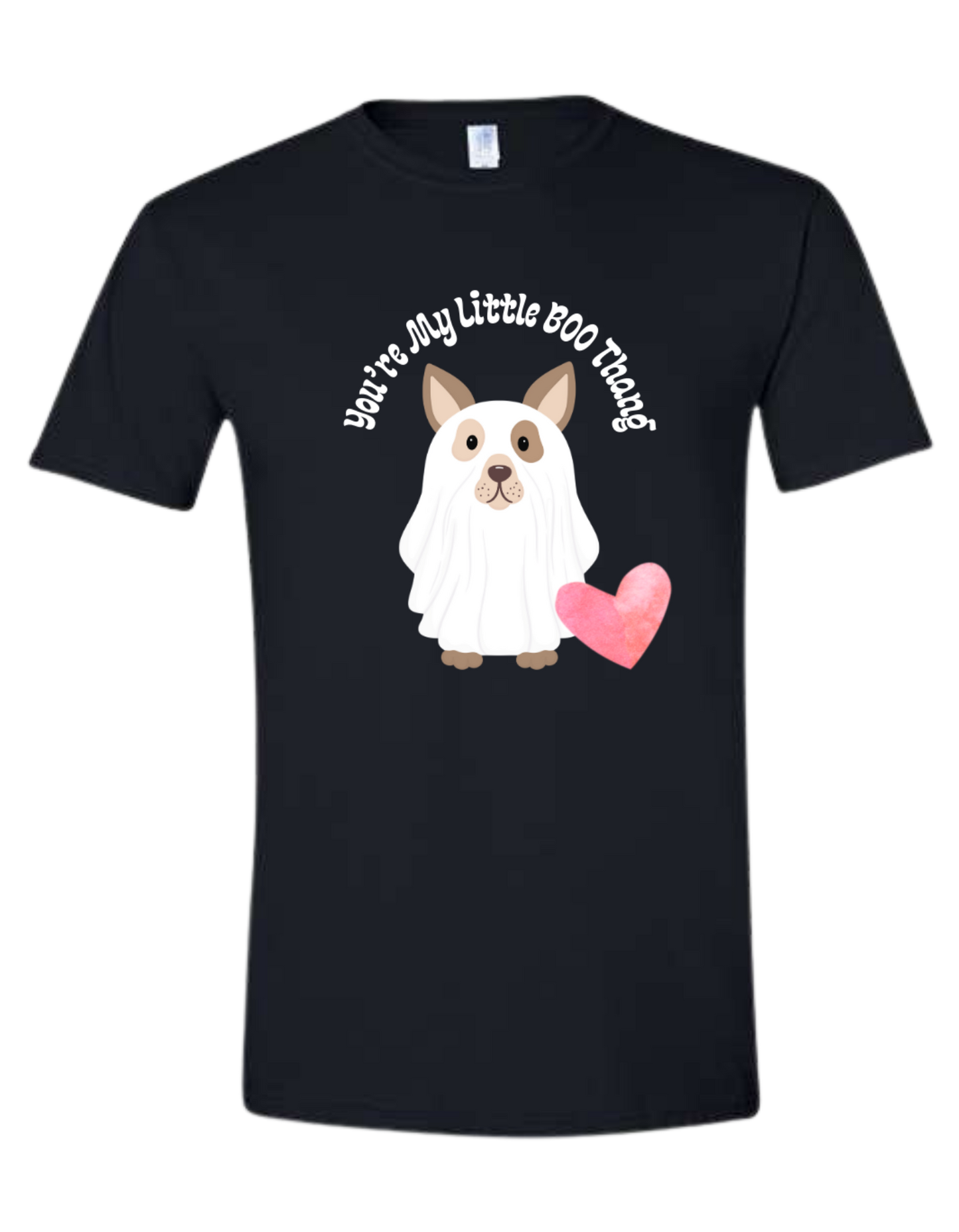 "You're My Little BOO thang" dog in ghost costume graphic tee