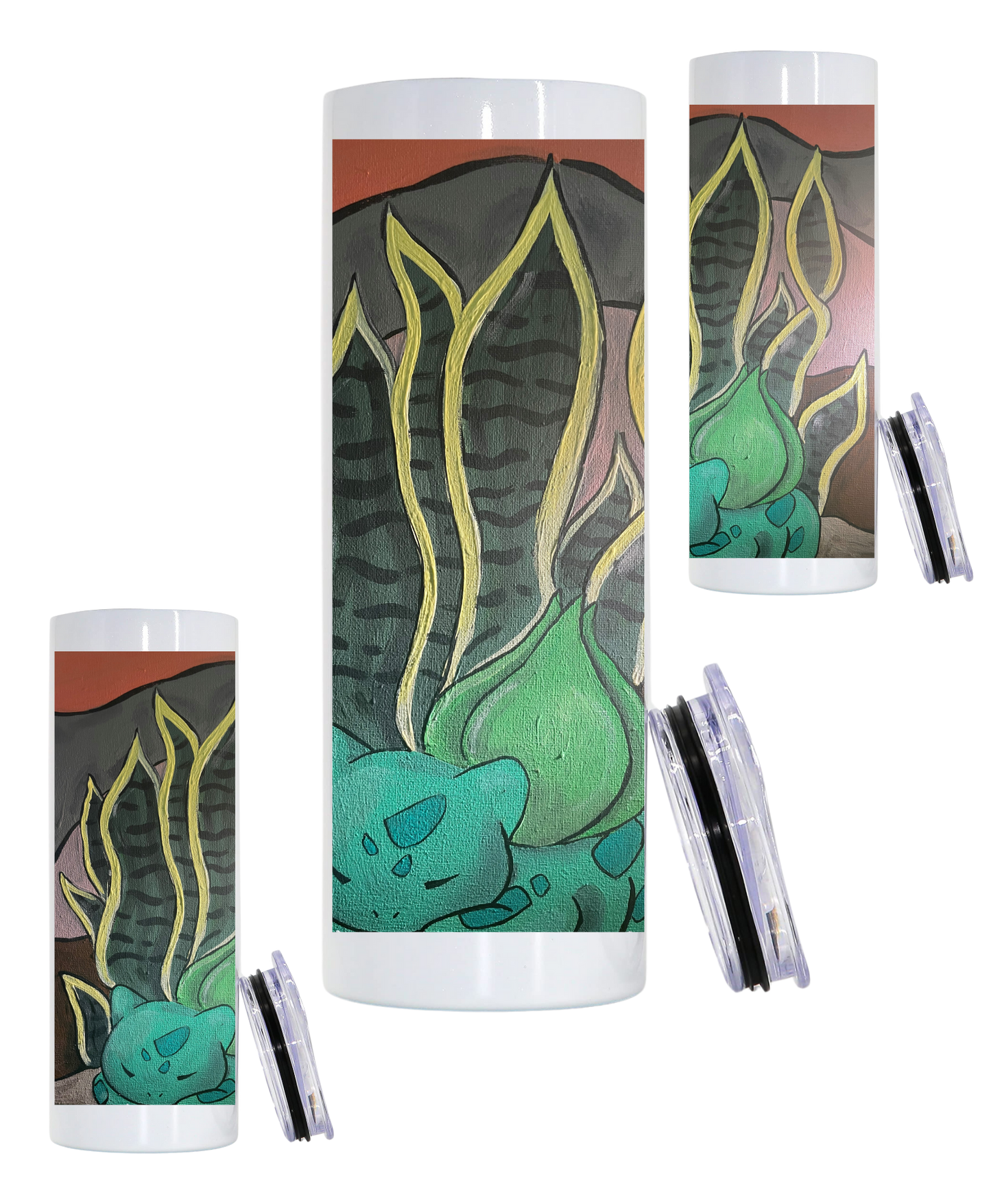 20 oz stainless steel tumbler with "Fostering Inspiration Art" prints