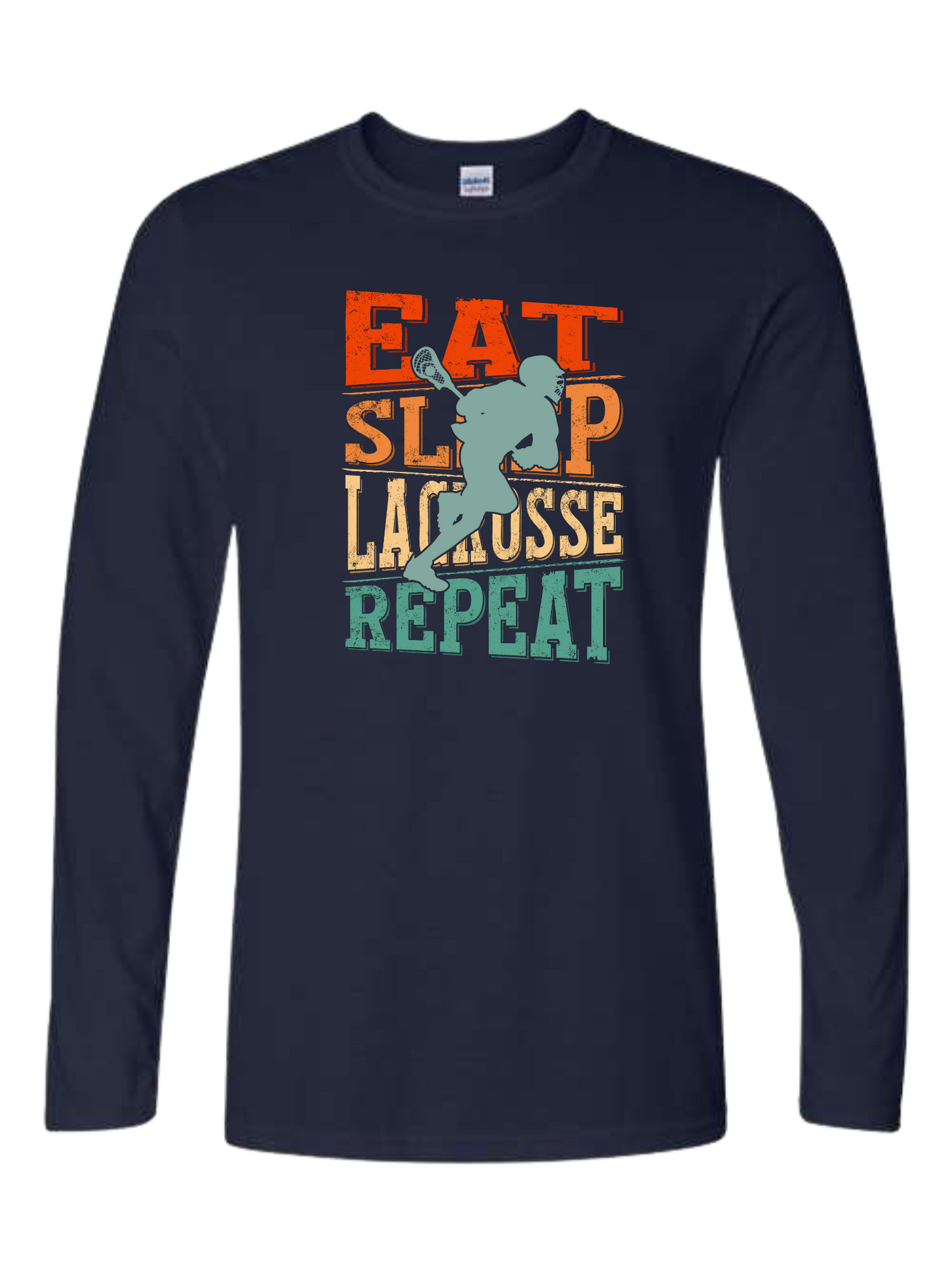 EAT. SLEEP. LACROSSE. REPEAT. distressed classic navy unisex crewneck tee
