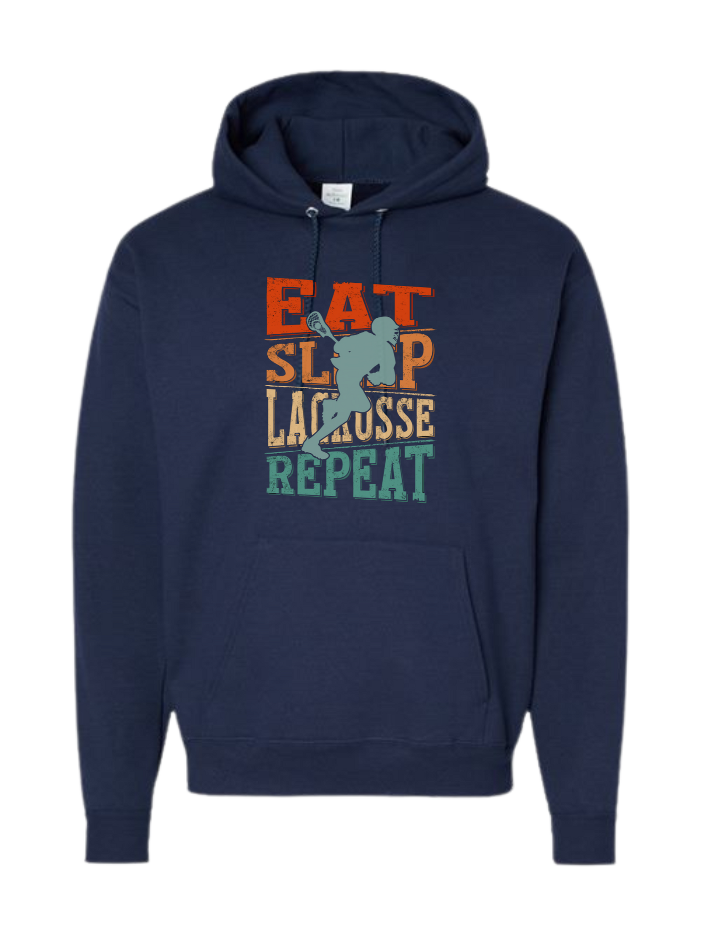 EAT. SLEEP. LACROSSE. REPEAT. distressed classic navy unisex crewneck tee