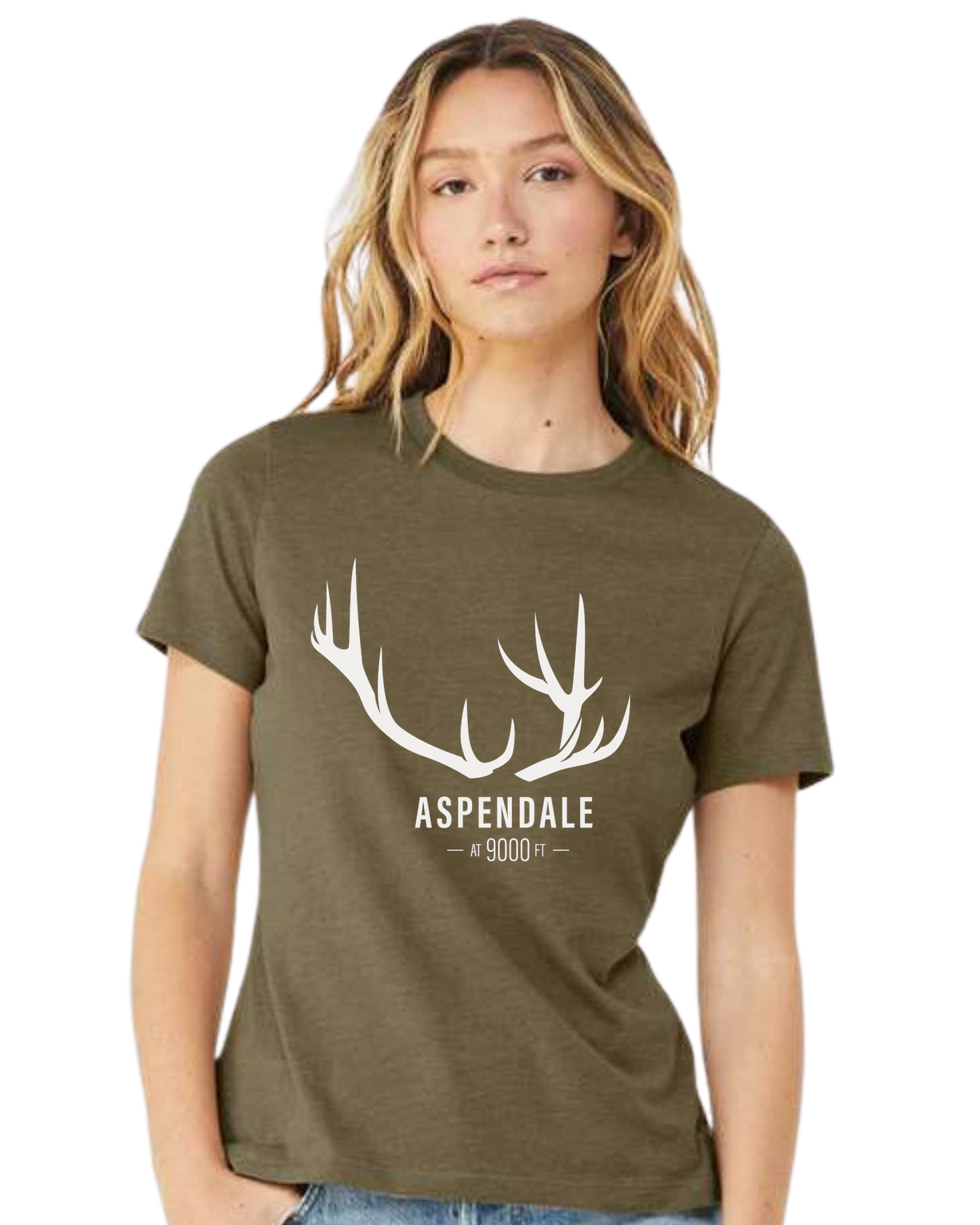 Antlers for Aspendale (white) Women's fit premium crewneck tee Olive