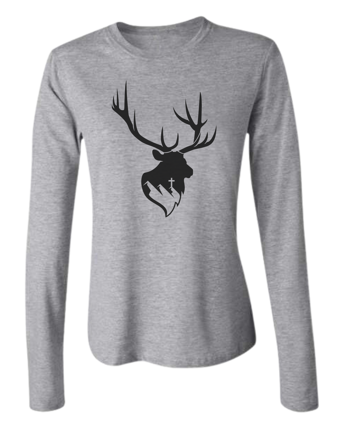 Aspendale Elk (black) Women's fit crewneck long sleeve fit Heather Grey