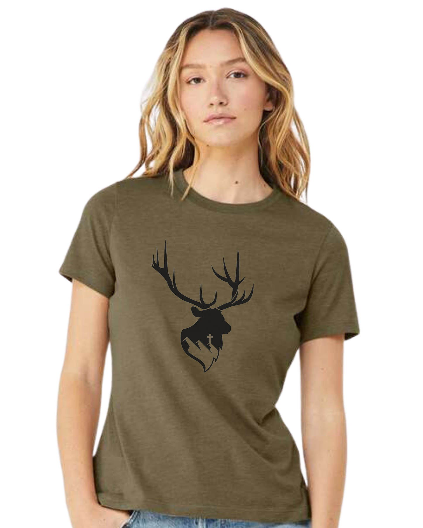 Aspendale Elk (black) Women's fit premium crewneck tee Olive