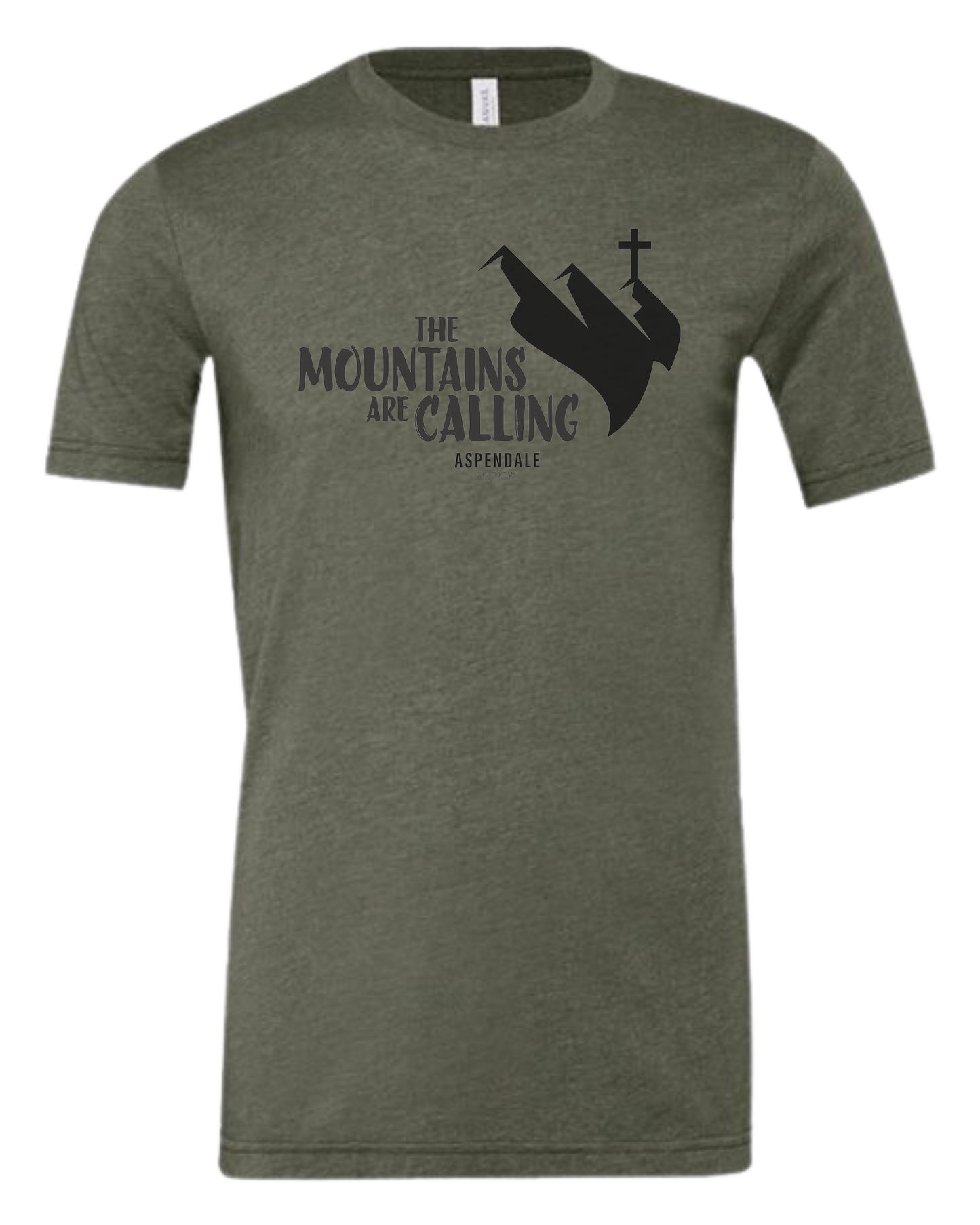Aspendale "Mountains are Calling" graphic (black) Premium unisex crewneck tee Military Green