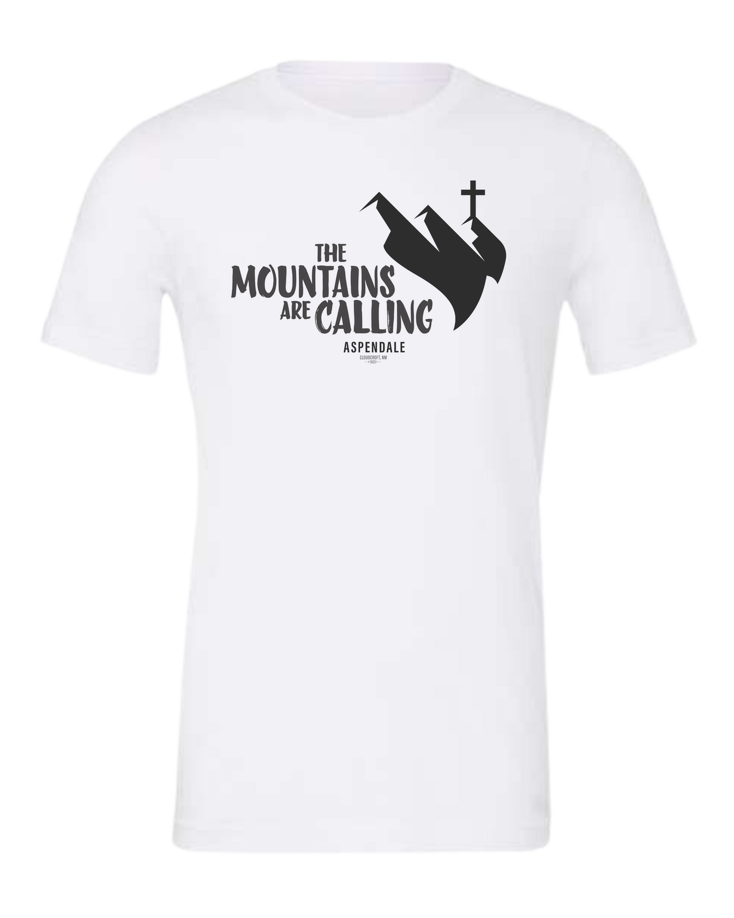 Aspendale "Mountains are Calling" graphic (black) Premium unisex crewneck tee White