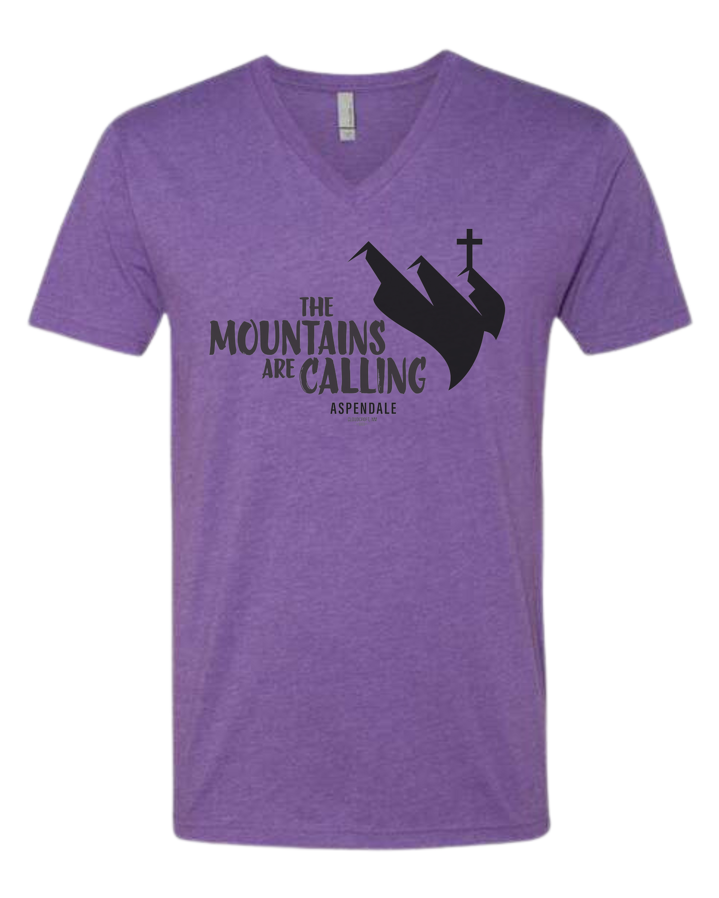 Aspendale "Mountains are Calling" graphic (black) Premium unisex v-neck tee Heather Purple
