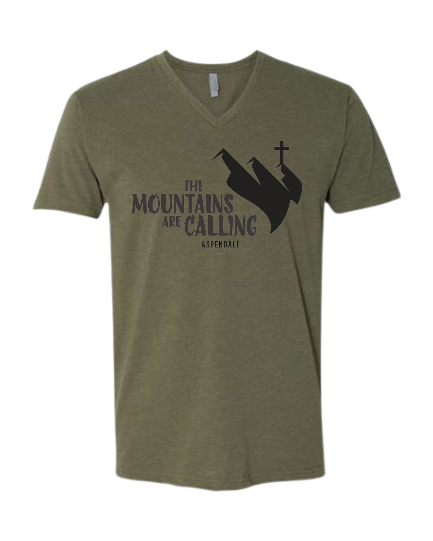 Aspendale "Mountains are Calling" graphic (black) Premium unisex v-neck tee Military Green