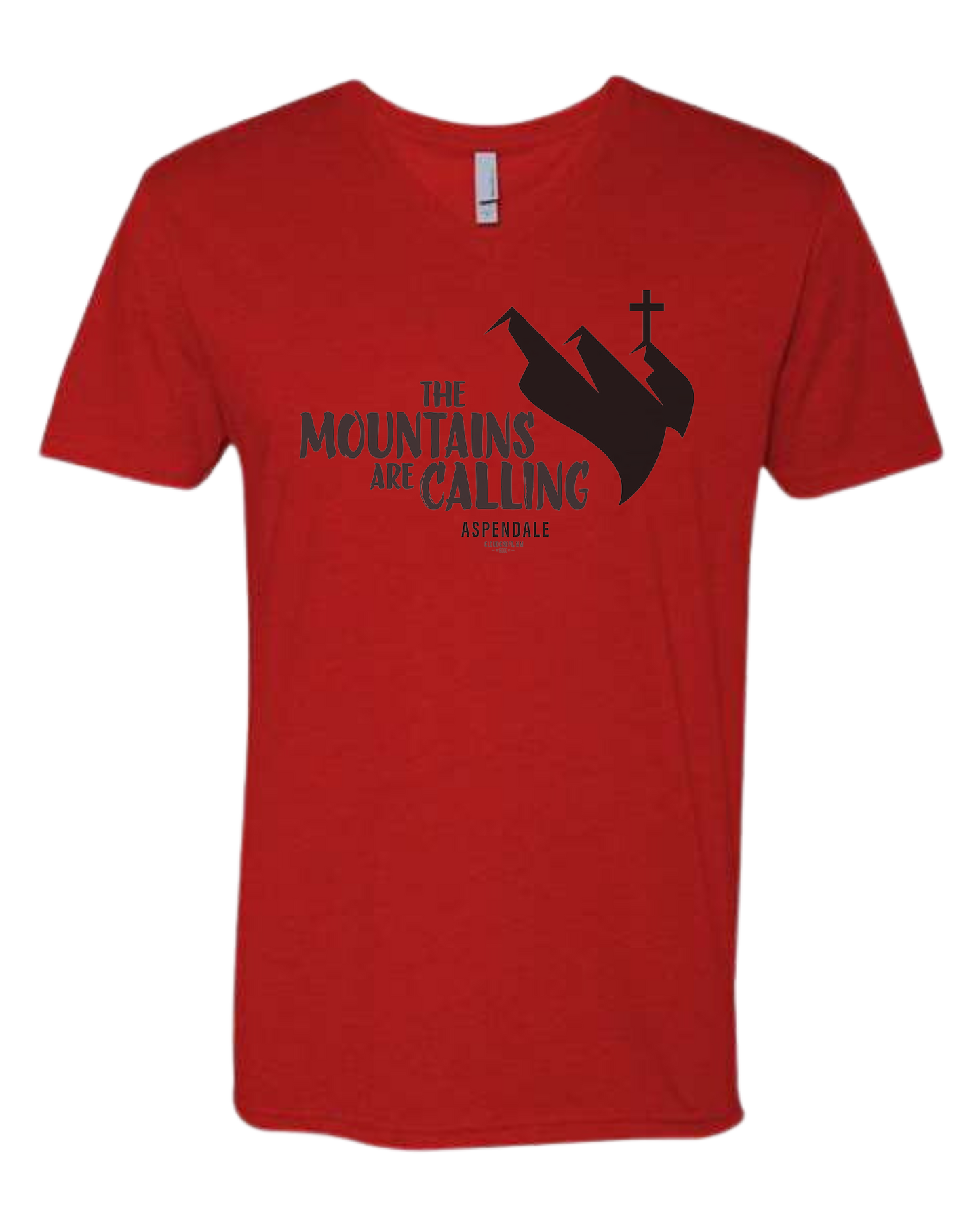 Aspendale "Mountains are Calling" graphic (black) Premium unisex v-neck tee Red