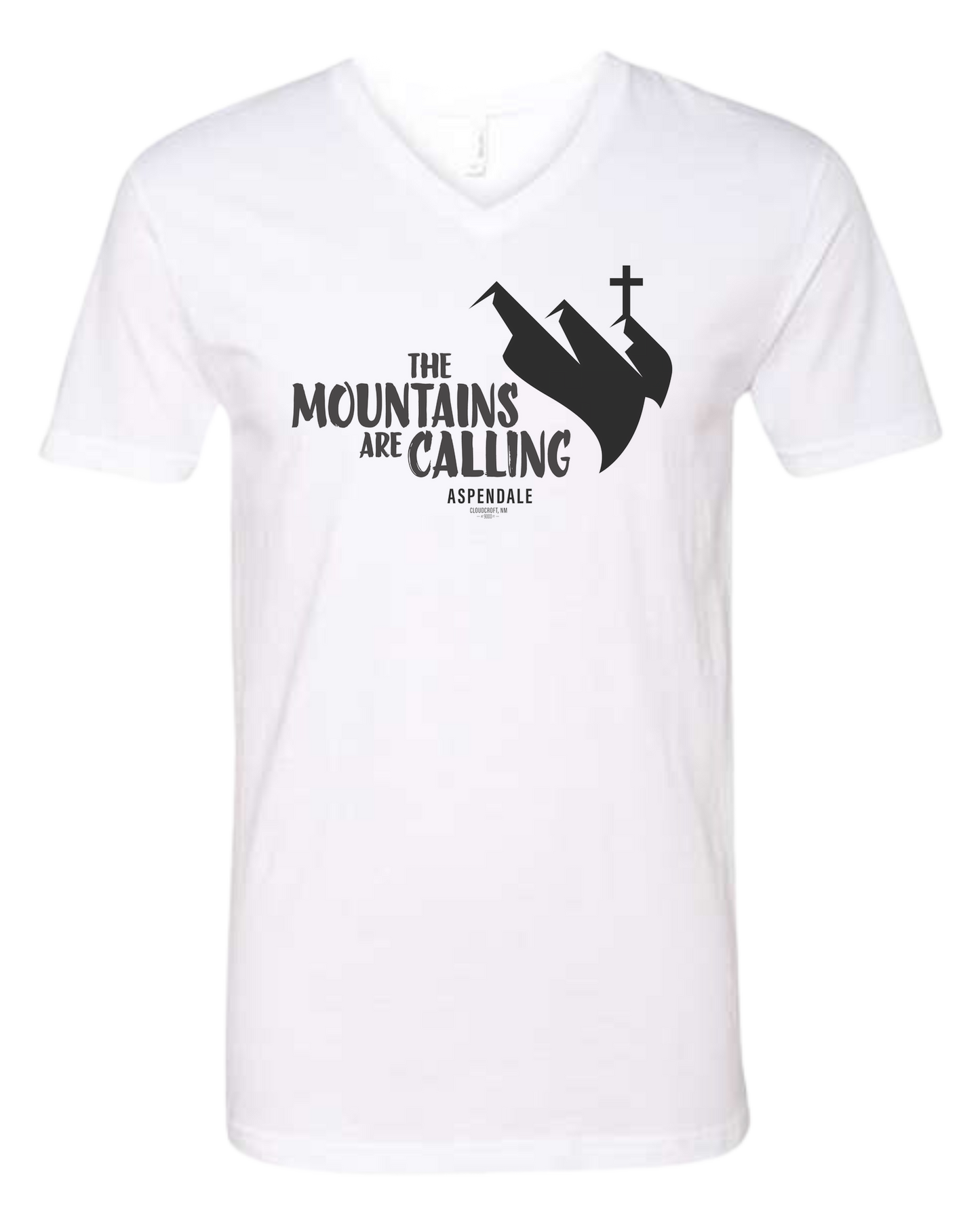 Aspendale "Mountains are Calling" graphic (black) Premium unisex v-neck tee White