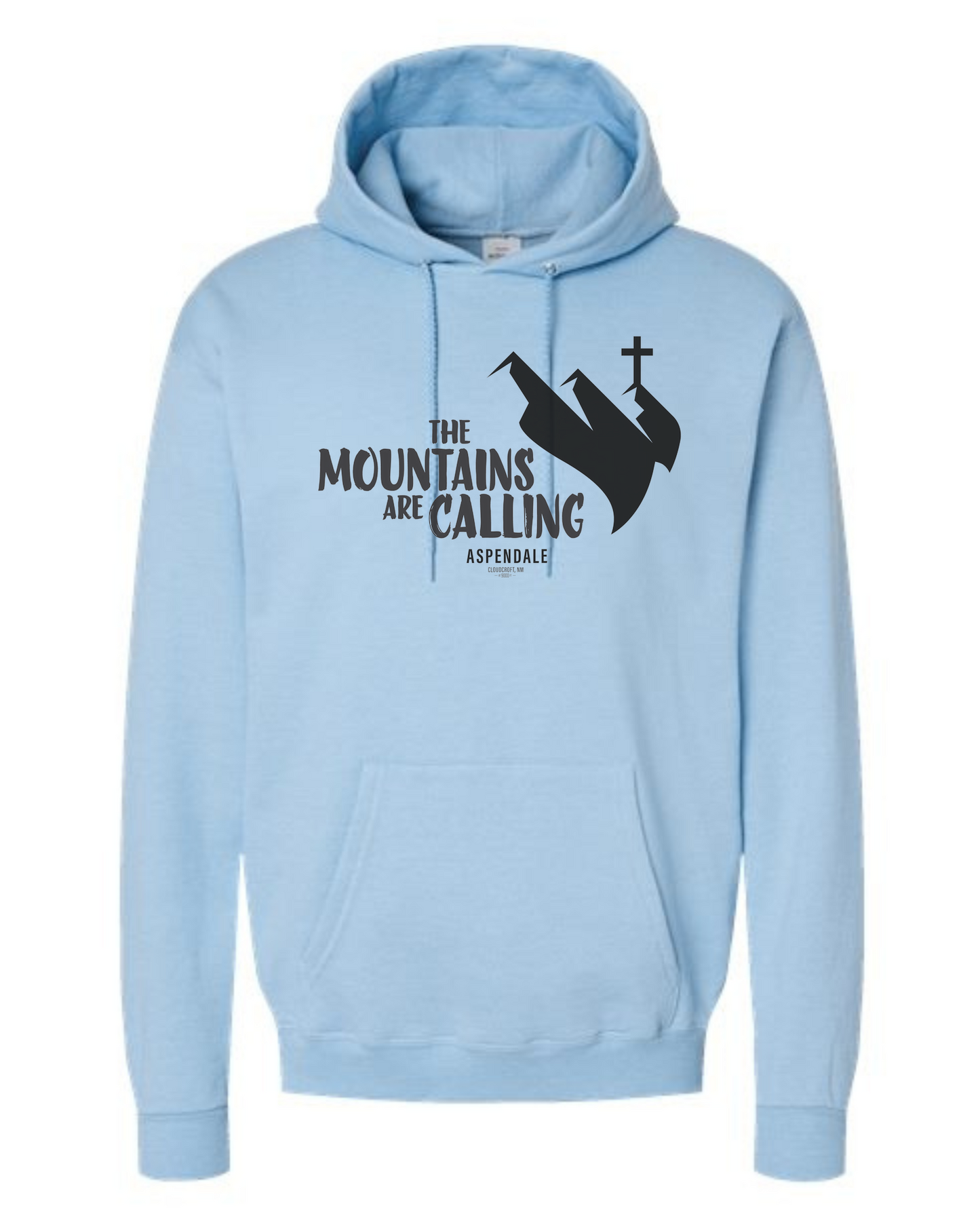 Aspendale "Mountains are Calling" graphic (black) Unisex Classic Hoodie Ice Blue