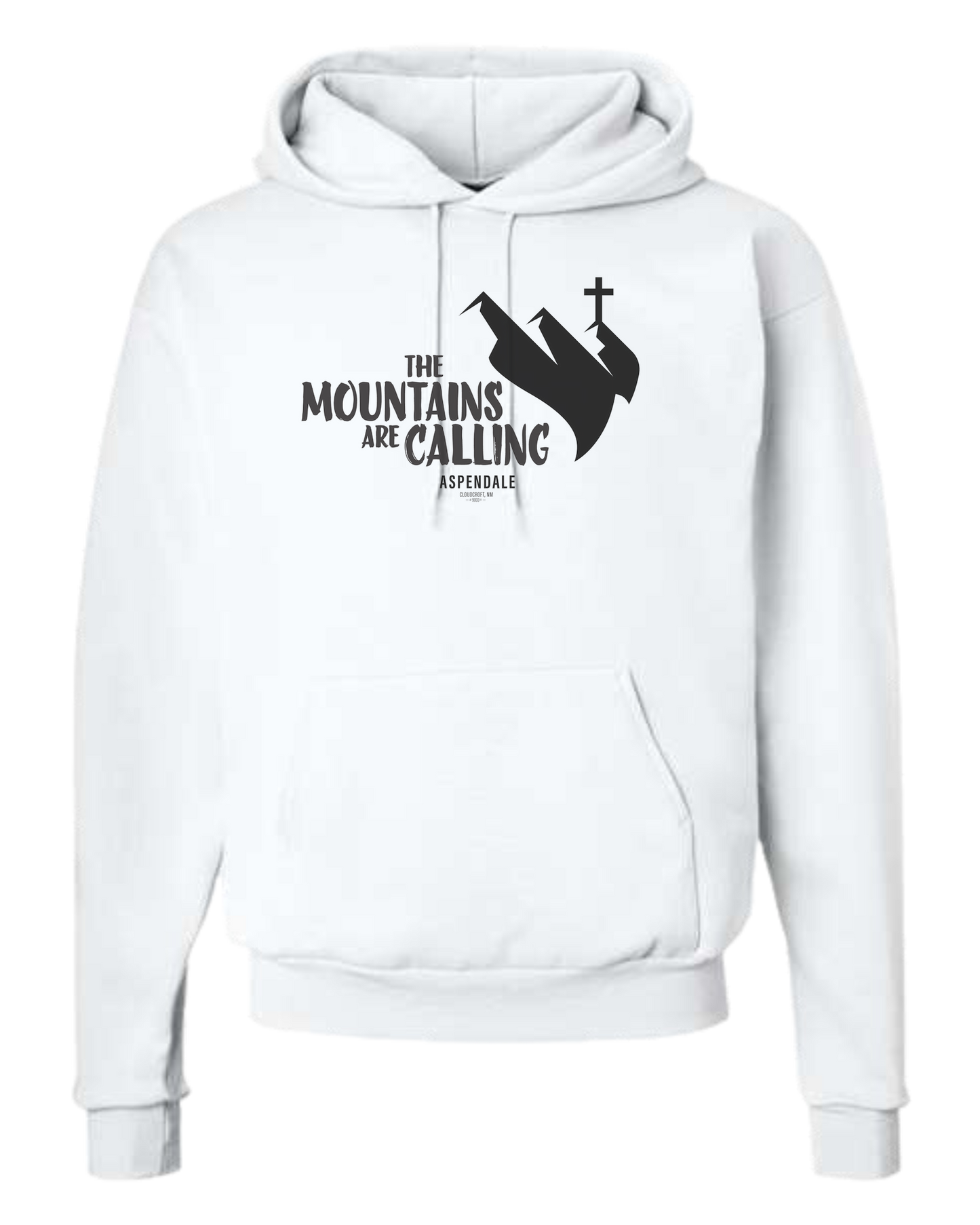 Aspendale "Mountains are Calling" graphic (black) Unisex Classic Hoodie White
