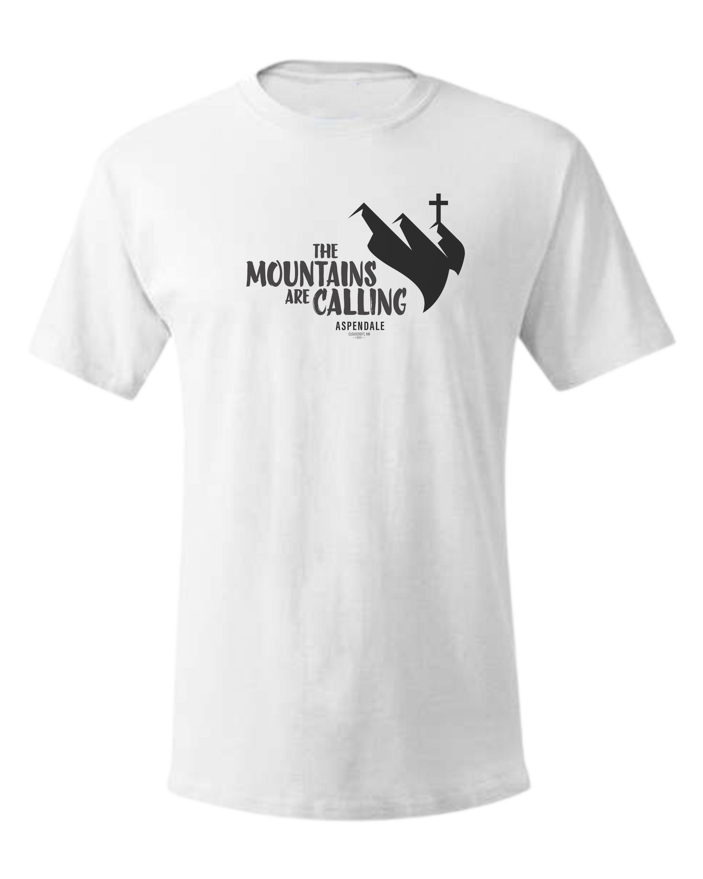 Aspendale "Mountains are Calling" graphic (black) Unisex crewneck graphic tee (light colors) White