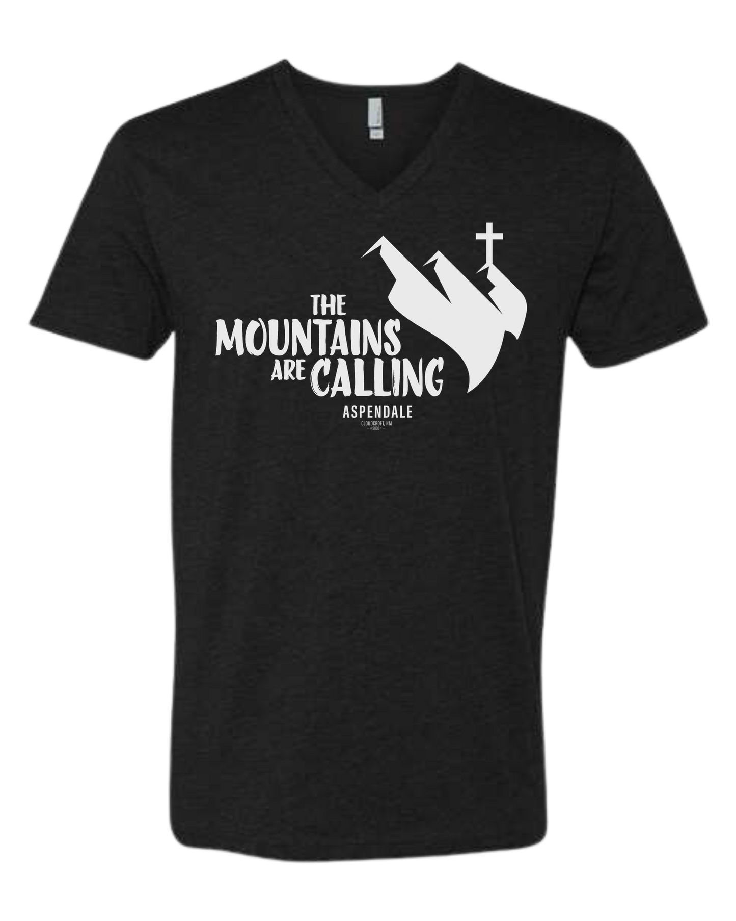 Aspendale "Mountains are Calling" graphic (white) Premium unisex v-neck tee Black