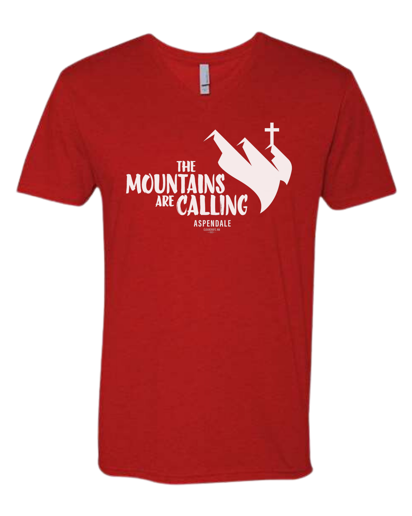 Aspendale "Mountains are Calling" graphic (white) Premium unisex v-neck tee Red