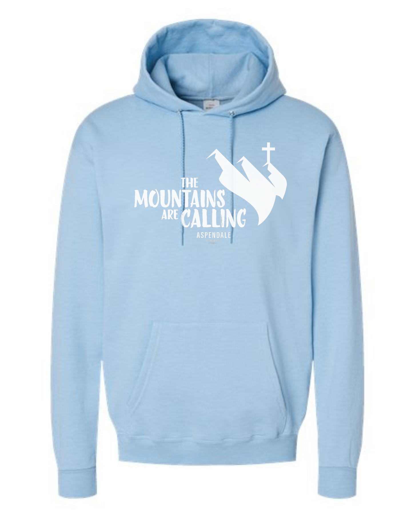 Aspendale "Mountains are Calling" graphic (white) Unisex Classic Hoodie Ice Blue