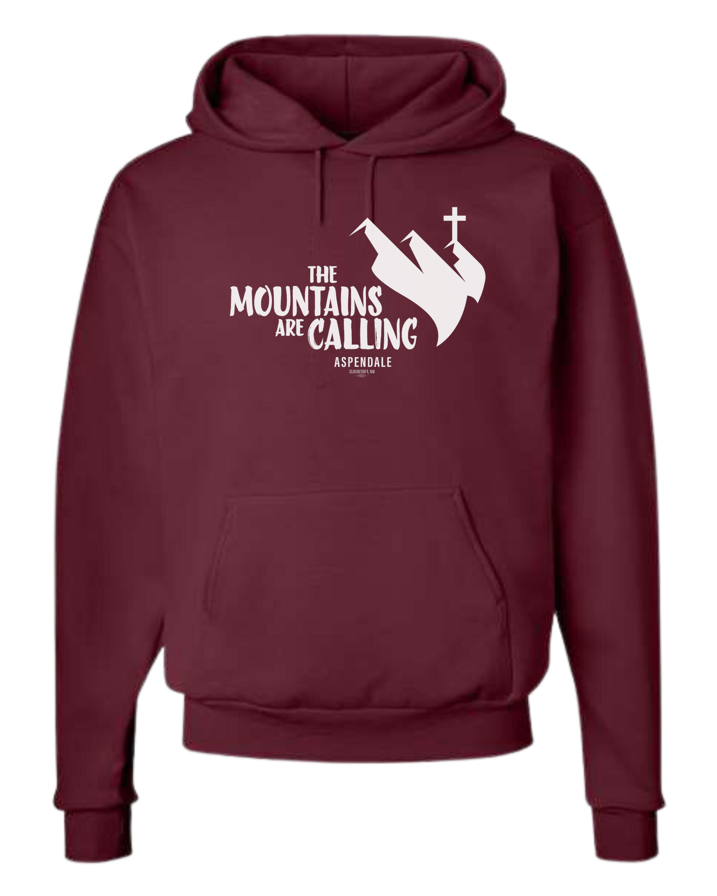 Aspendale "Mountains are Calling" graphic (white) Unisex Classic Hoodie Maroon