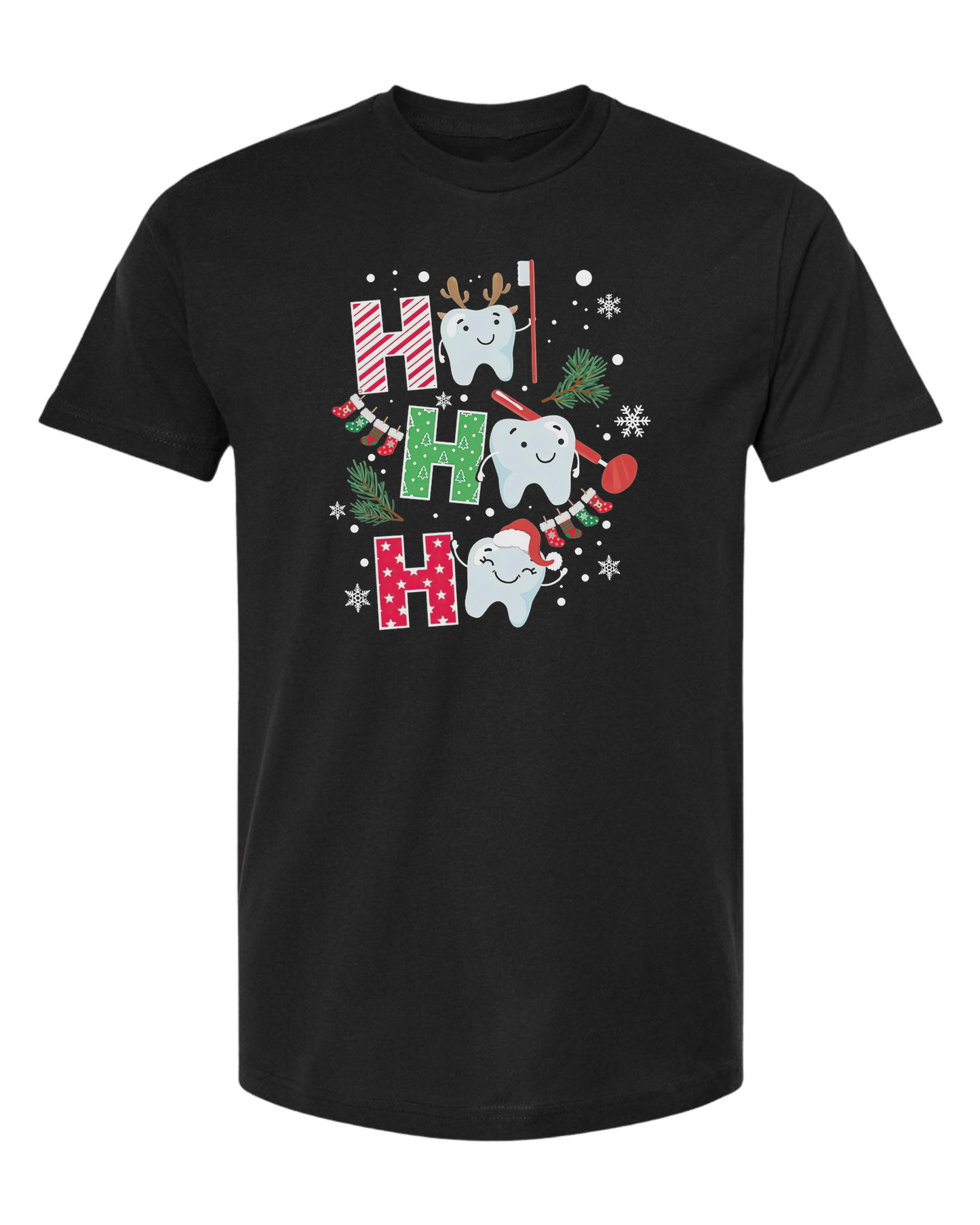 Christmas Teeth "HO HO HO" graphic Unisex crew-neck graphic tee Black