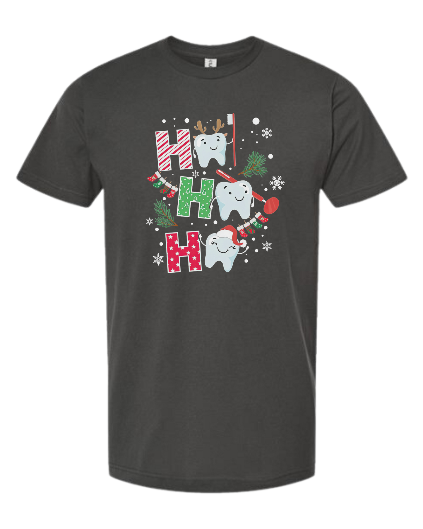 Christmas Teeth "HO HO HO" graphic Unisex crew-neck graphic tee Charcoal Grey