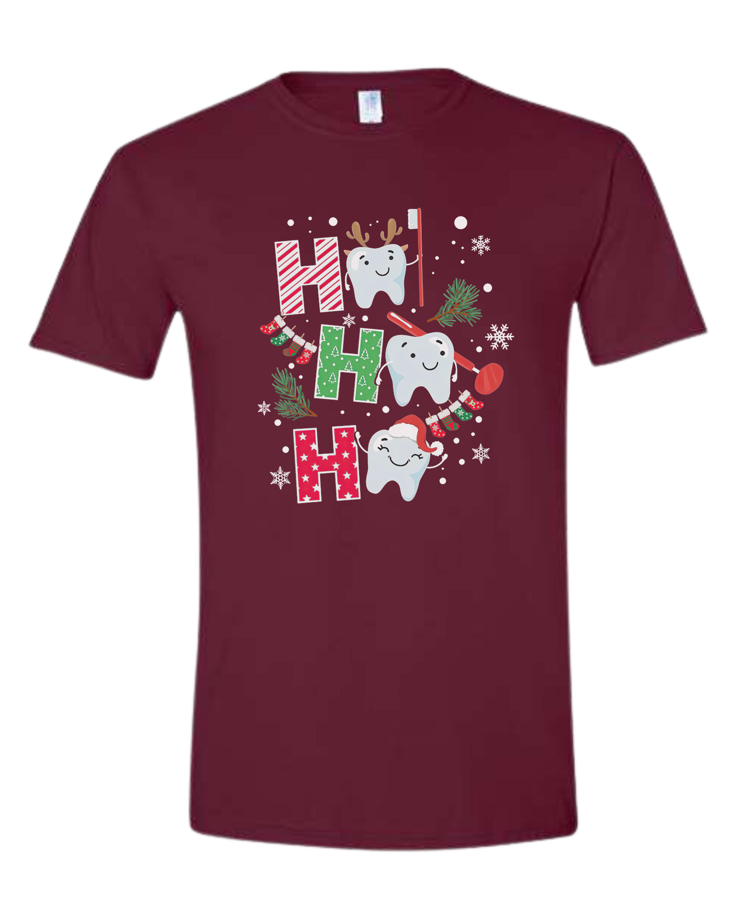 Christmas Teeth "HO HO HO" graphic Unisex crew-neck graphic tee Maroon