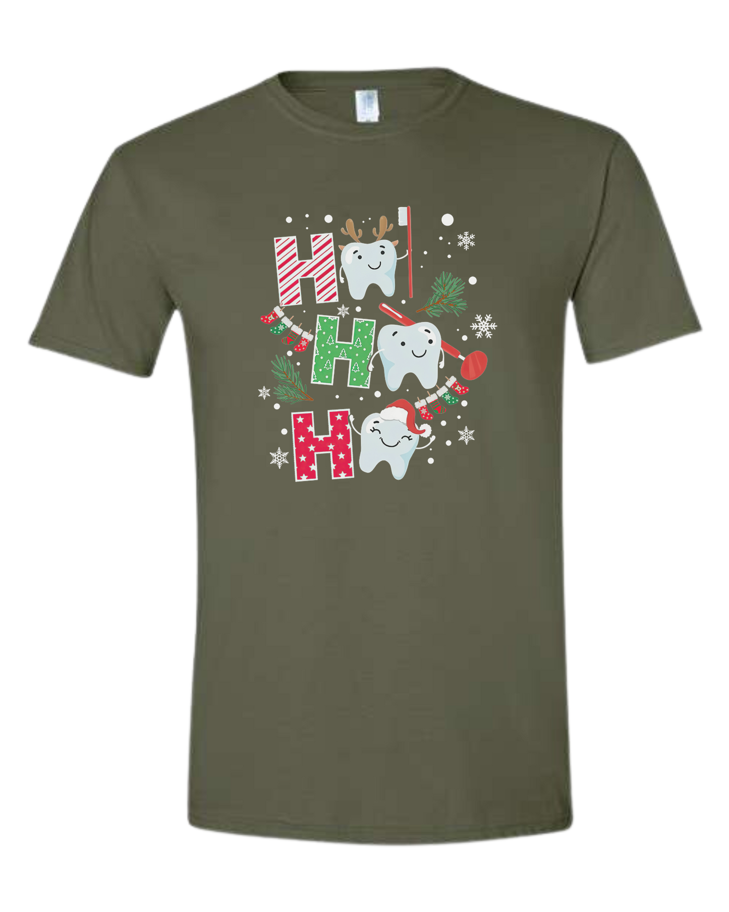 Christmas Teeth "HO HO HO" graphic Unisex crew-neck graphic tee Military Green