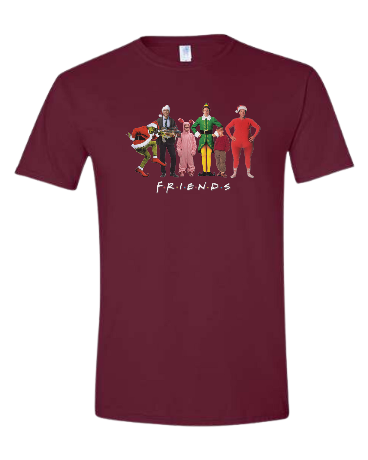 Christmas "FRIENDS" graphic Unisex crew-neck graphic tee Maroon