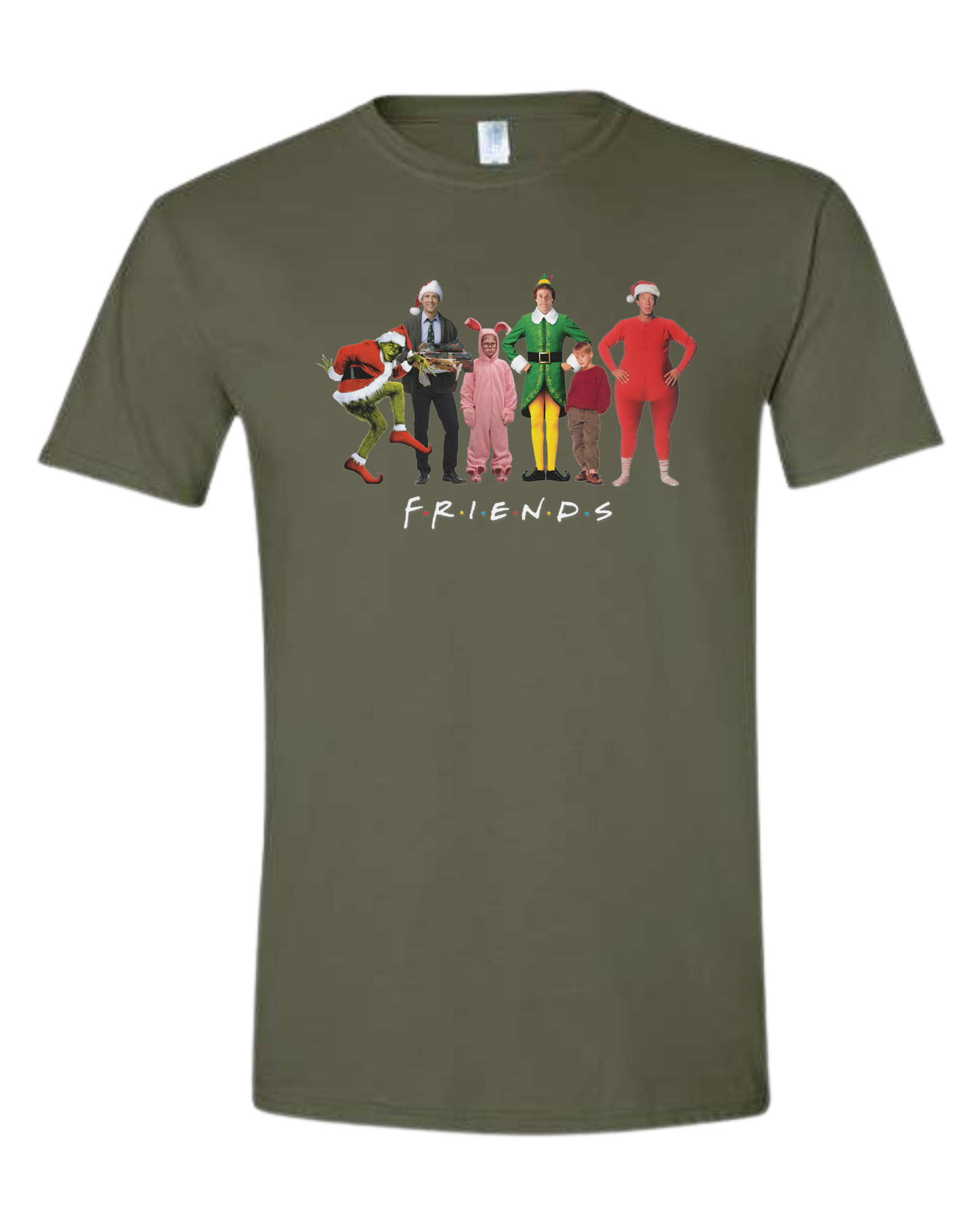 Christmas "FRIENDS" graphic Unisex crew-neck graphic tee Military Green