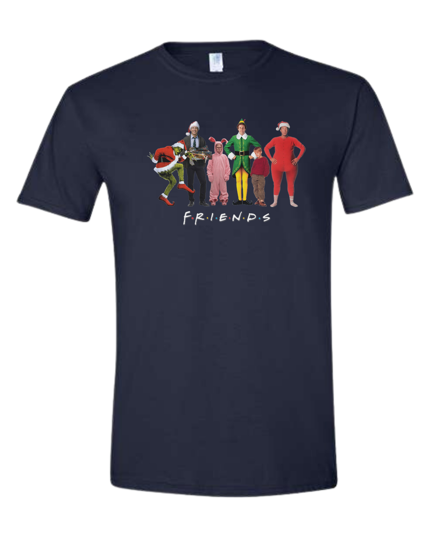 Christmas "FRIENDS" graphic Unisex crew-neck graphic tee Navy Blue