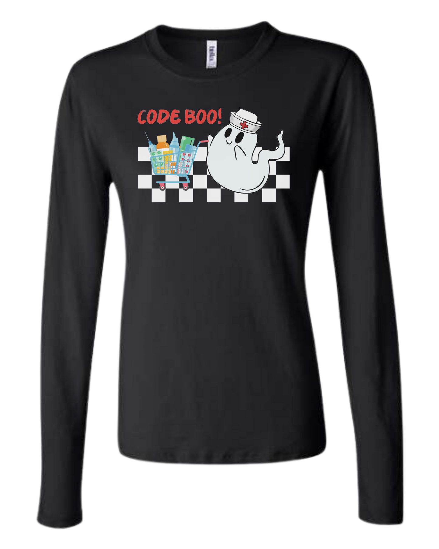 "Code Boo" Nursing ghost Women's fit crewneck long sleeve fit Black