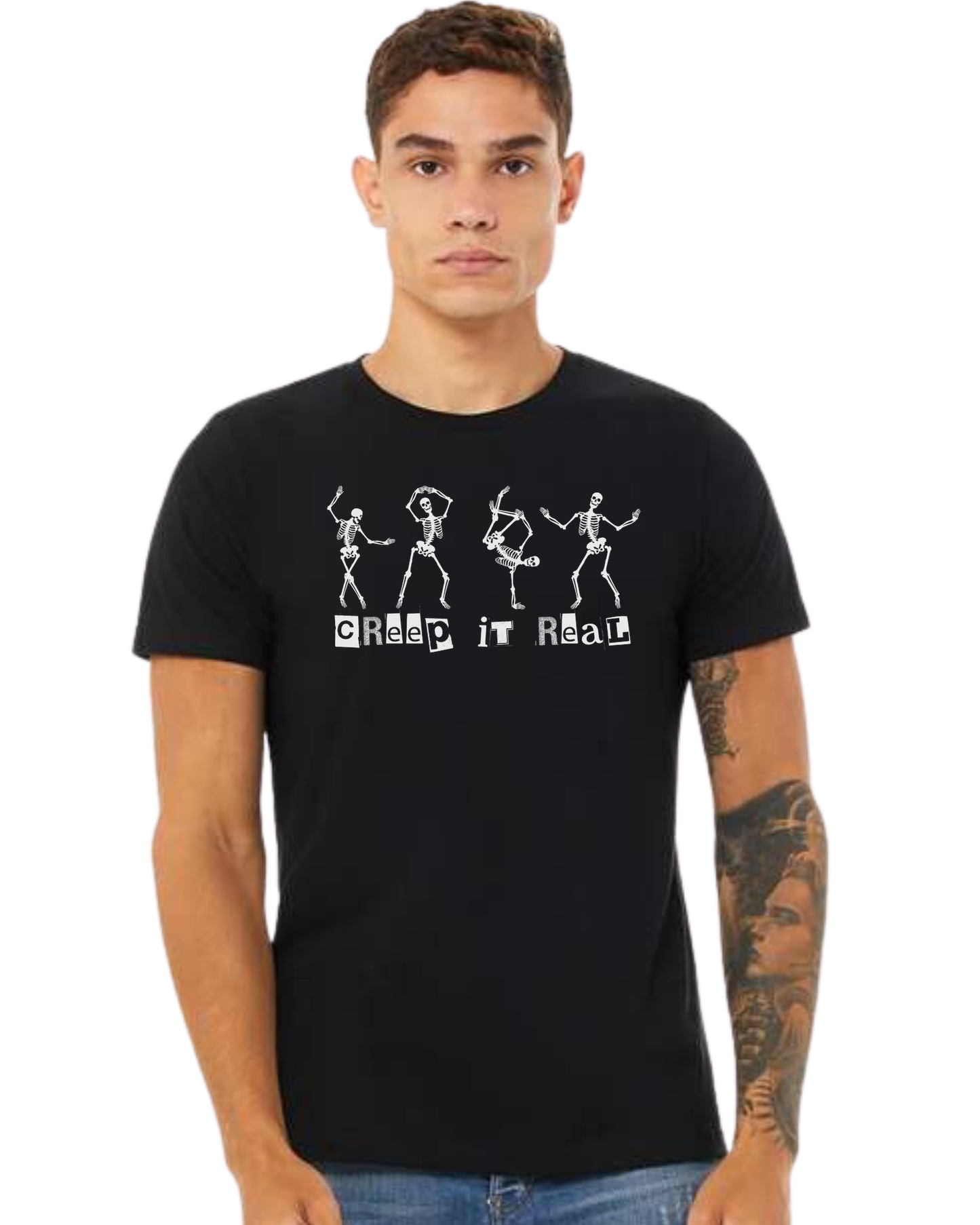 Creep it Real Dancing Skeletons Premium unisex crewneck tee Black