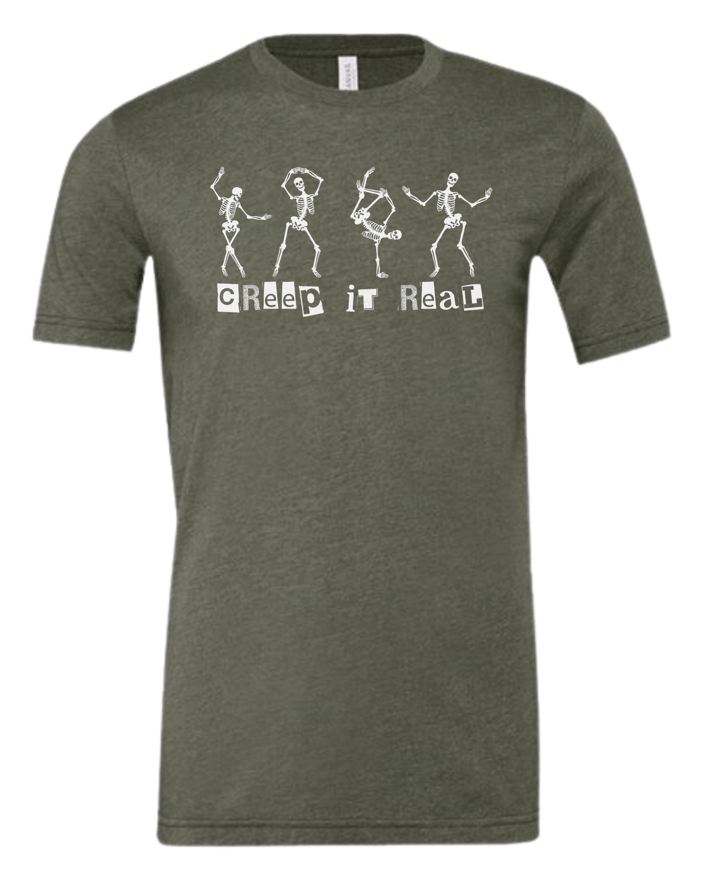 Creep it Real Dancing Skeletons Premium unisex crewneck tee Military Green
