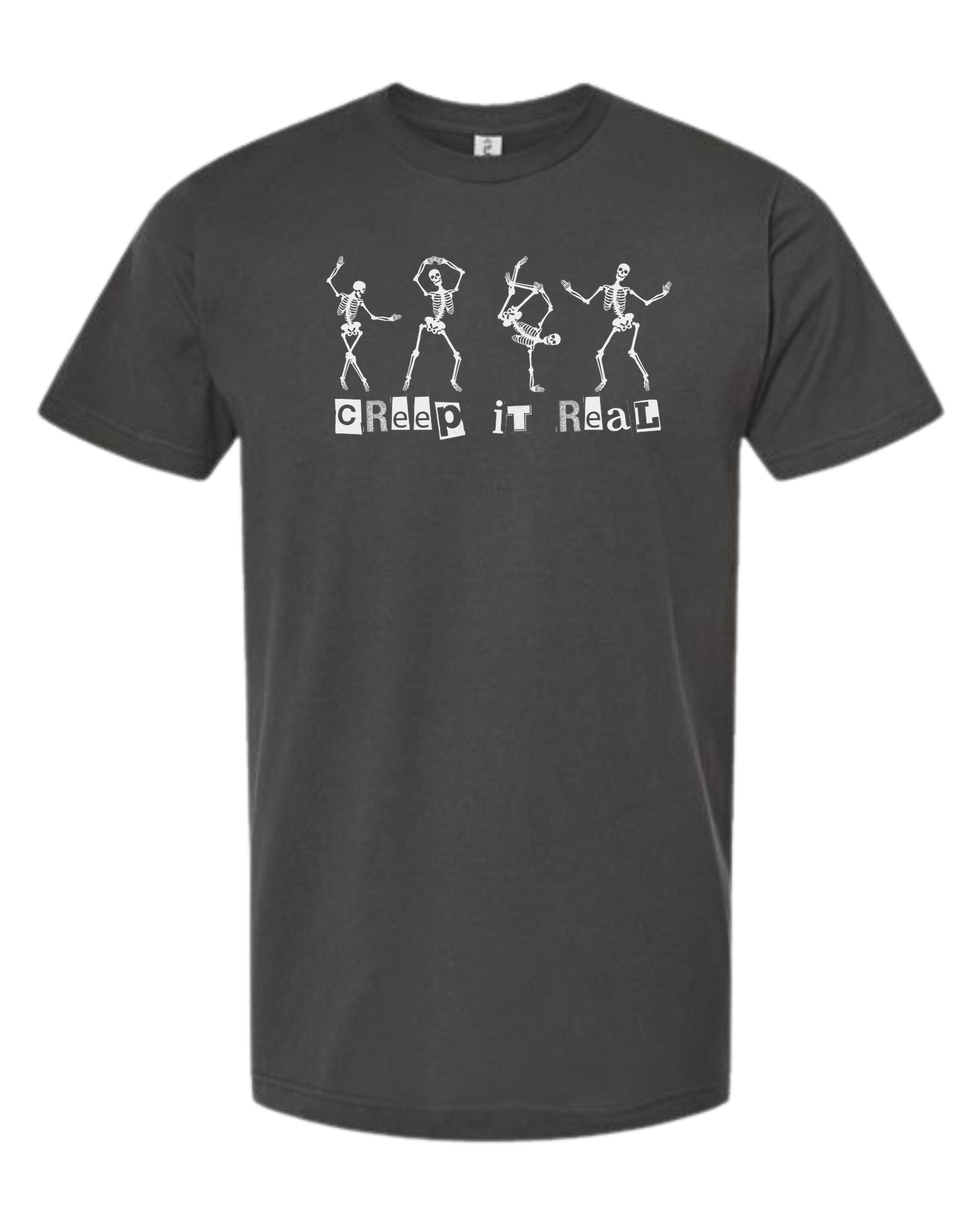 Creep it Real Dancing Skeletons Unisex crew-neck graphic tee Charcoal Grey