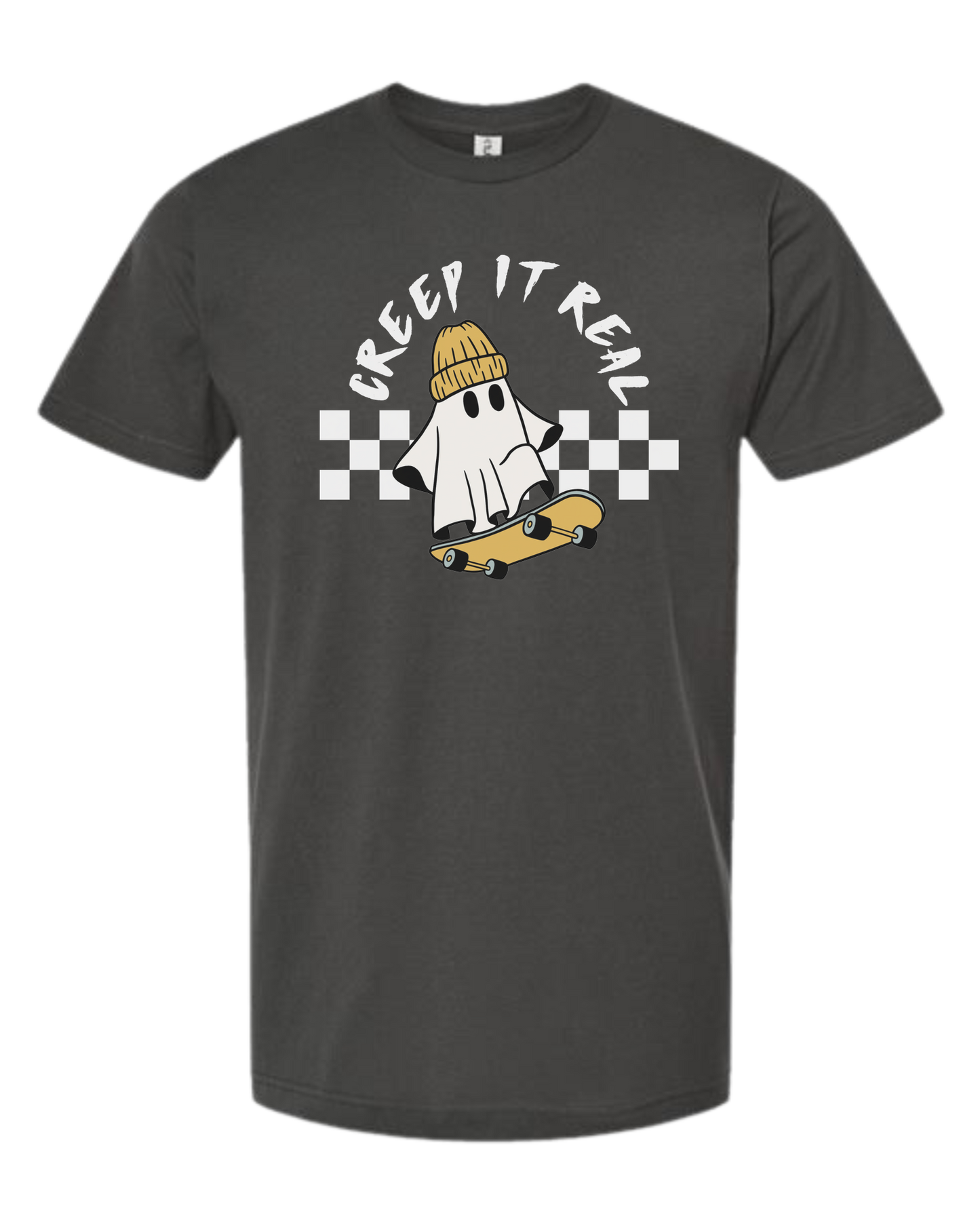 Creep it Real skater ghost graphic tee Unisex crew-neck graphic tee Charcoal Grey