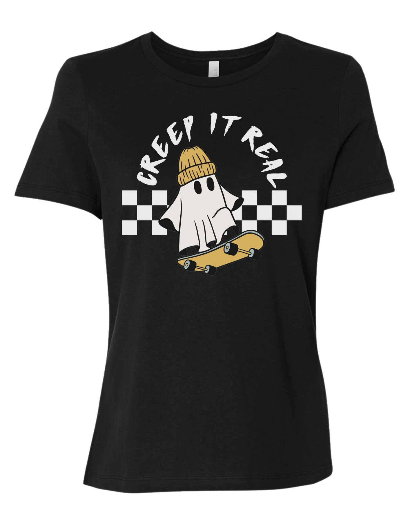 Creep it Real skater ghost graphic tee Women's fit premium crewneck tee Black