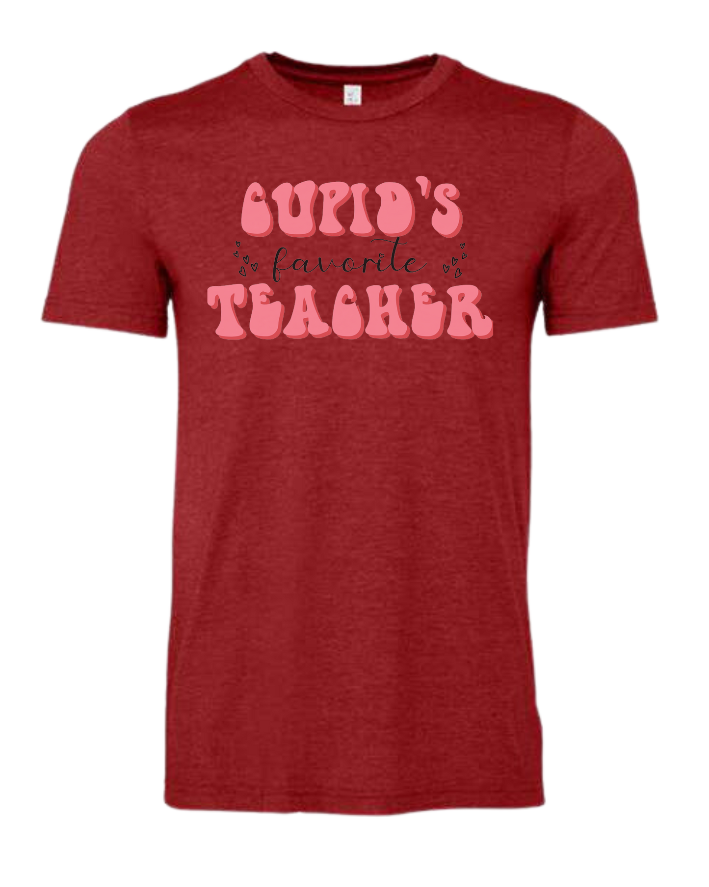 "Cupid's Favorite Teacher" groovy font design Premium unisex crewneck tee Canvas Red