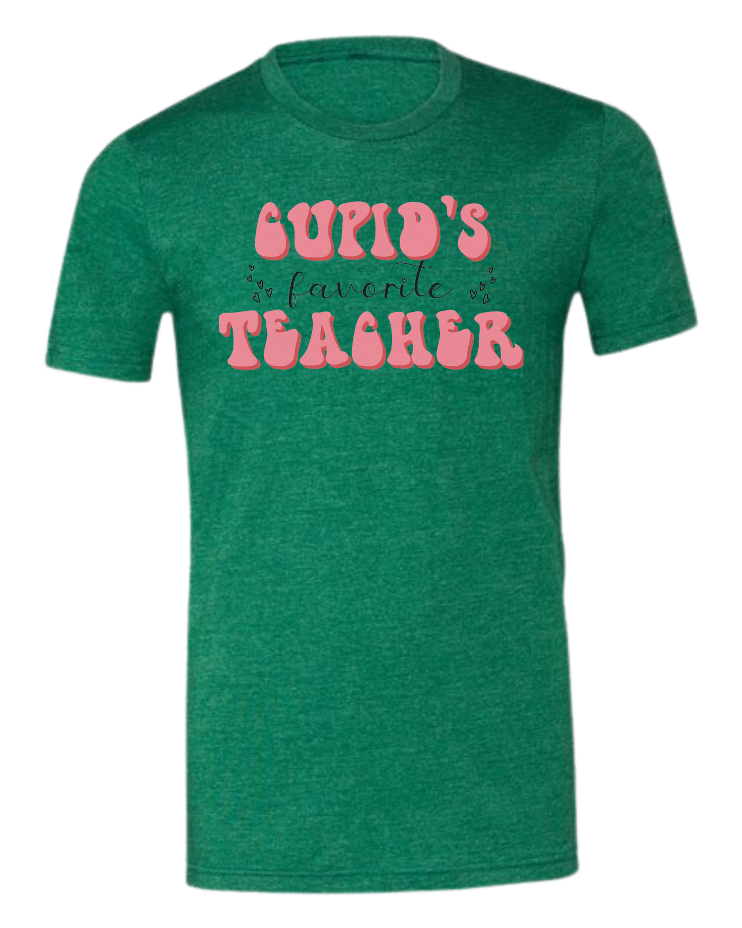 "Cupid's Favorite Teacher" groovy font design Premium unisex crewneck tee Grass Green