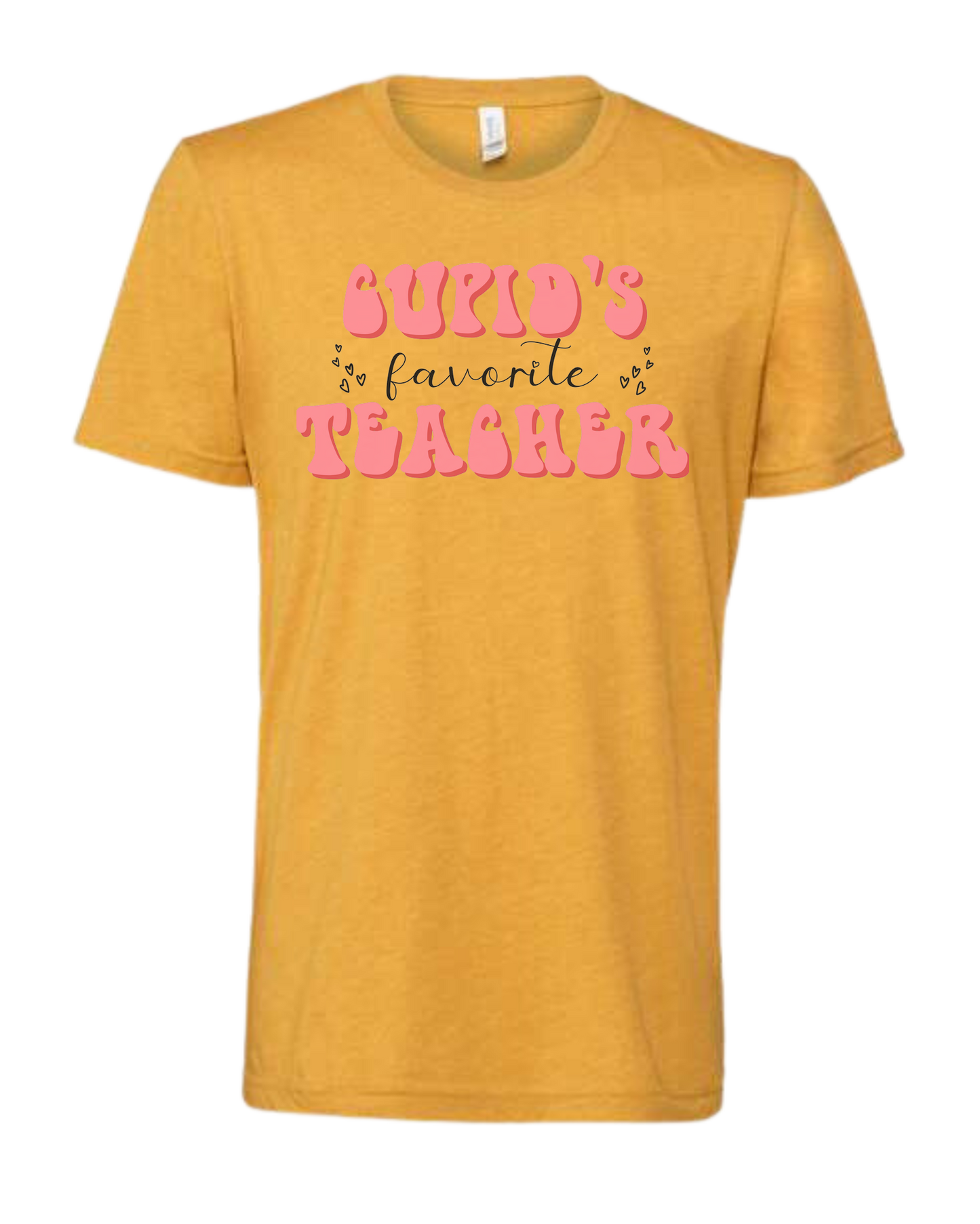 "Cupid's Favorite Teacher" groovy font design Premium unisex crewneck tee Heather Mustard