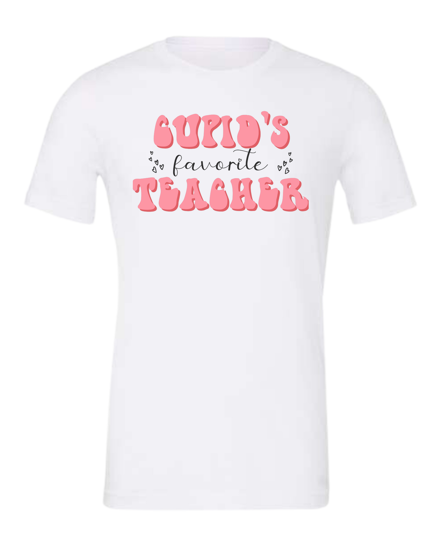 "Cupid's Favorite Teacher" groovy font design Premium unisex crewneck tee White