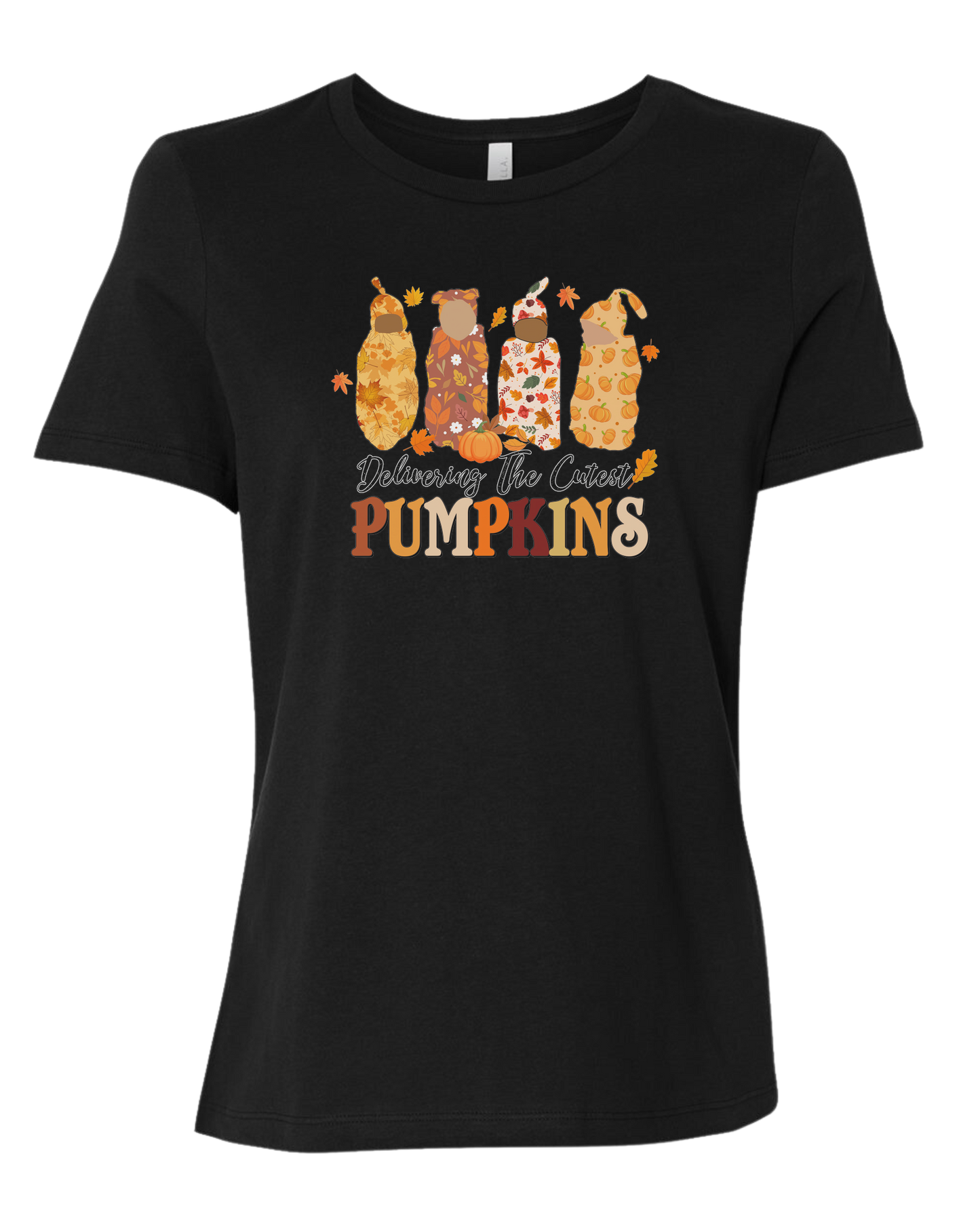 "Delivering the Cutest Pumpkins" nursing L&D graphic Women's fit premium crewneck tee Black