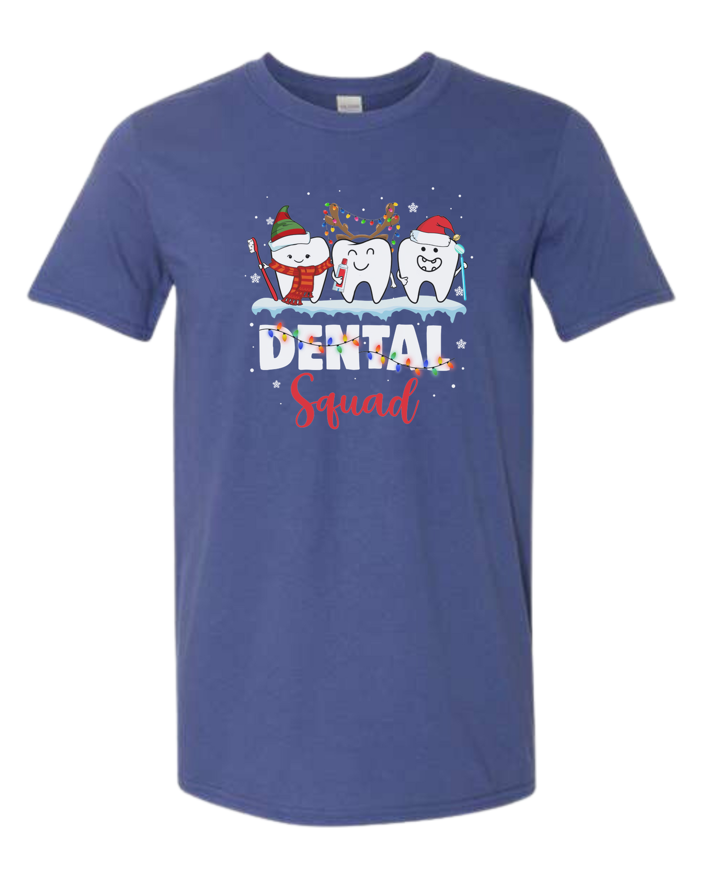 "Dental Squad" Christmas teeth characters graphic Unisex crew-neck graphic tee Metro Blue