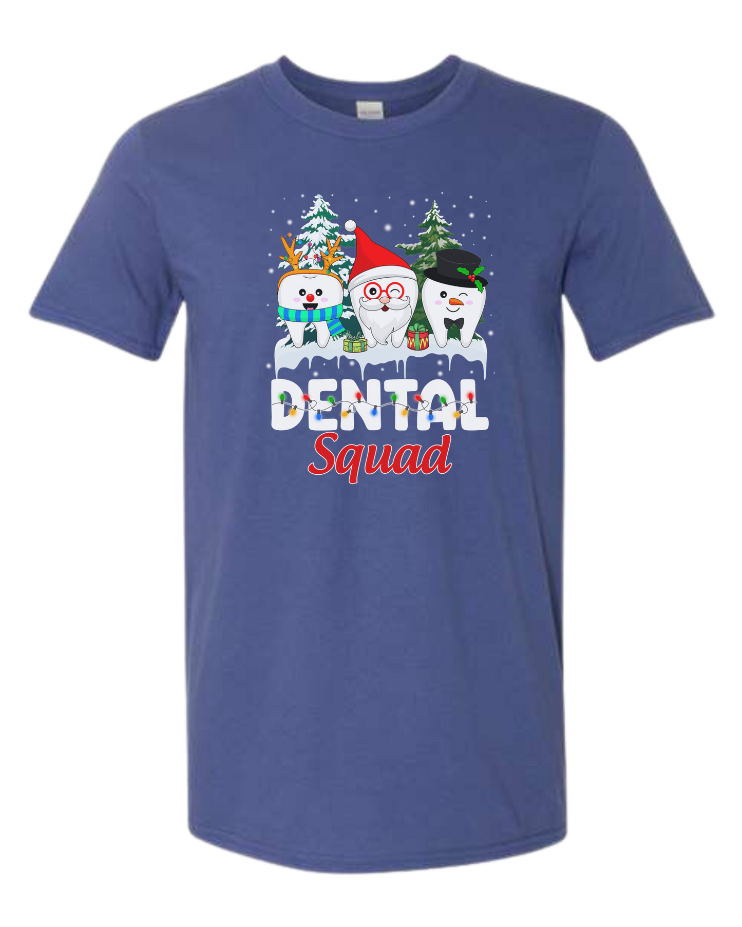 "Dental Squad" Santa tooth, Rudoph tooth, and Frosty tooth graphic Unisex crew-neck graphic tee Metro Blue
