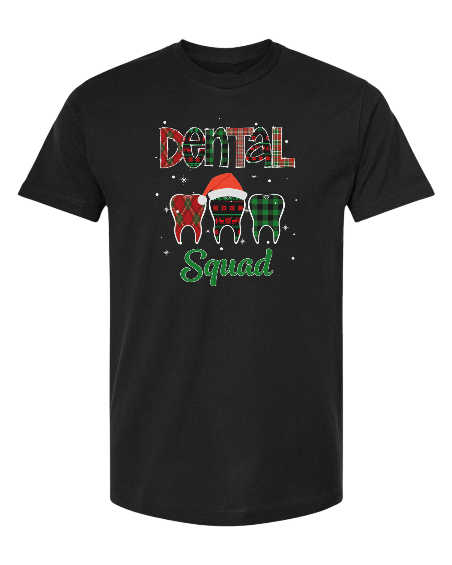 "Dental Squad" buffalo plaid teeth graphic Unisex crew-neck graphic tee Black