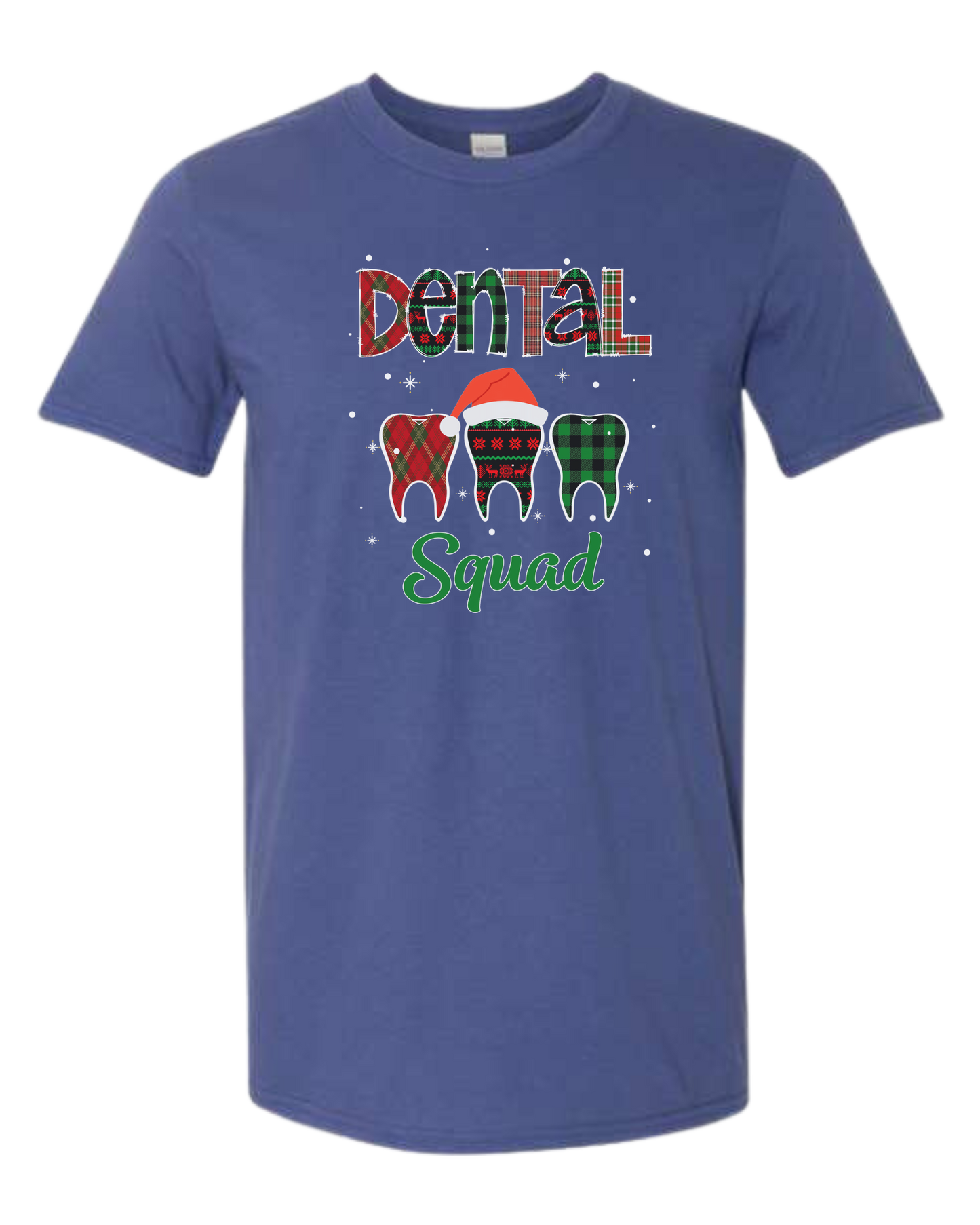 "Dental Squad" buffalo plaid teeth graphic Unisex crew-neck graphic tee Metro Blue