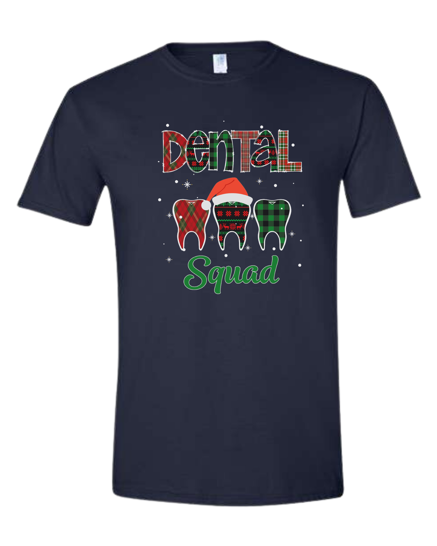 "Dental Squad" buffalo plaid teeth graphic Unisex crew-neck graphic tee Navy Blue
