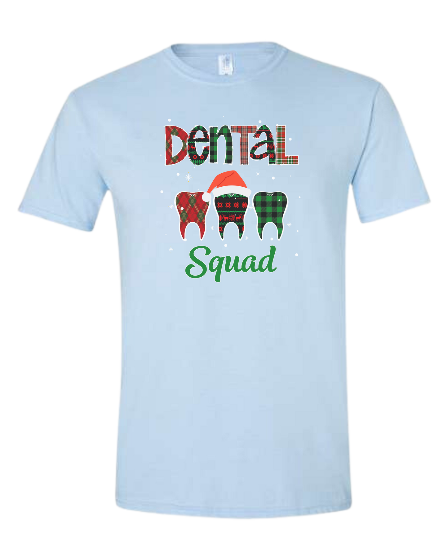 "Dental Squad" buffalo plaid teeth graphic Unisex crewneck graphic tee (light colors) Ice blue