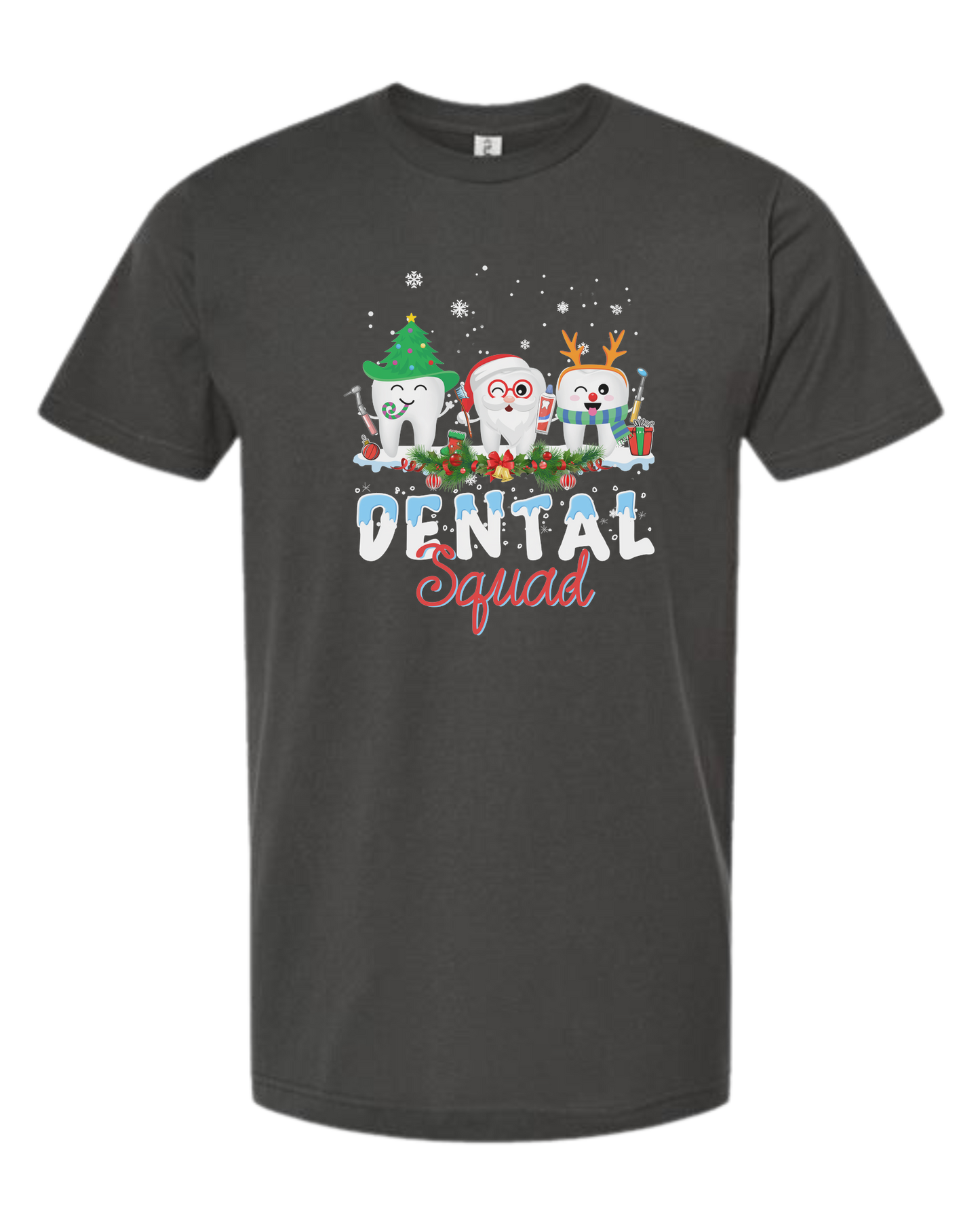 "Dental Squad" frozen font graphic Unisex crew-neck graphic tee Charcoal Grey
