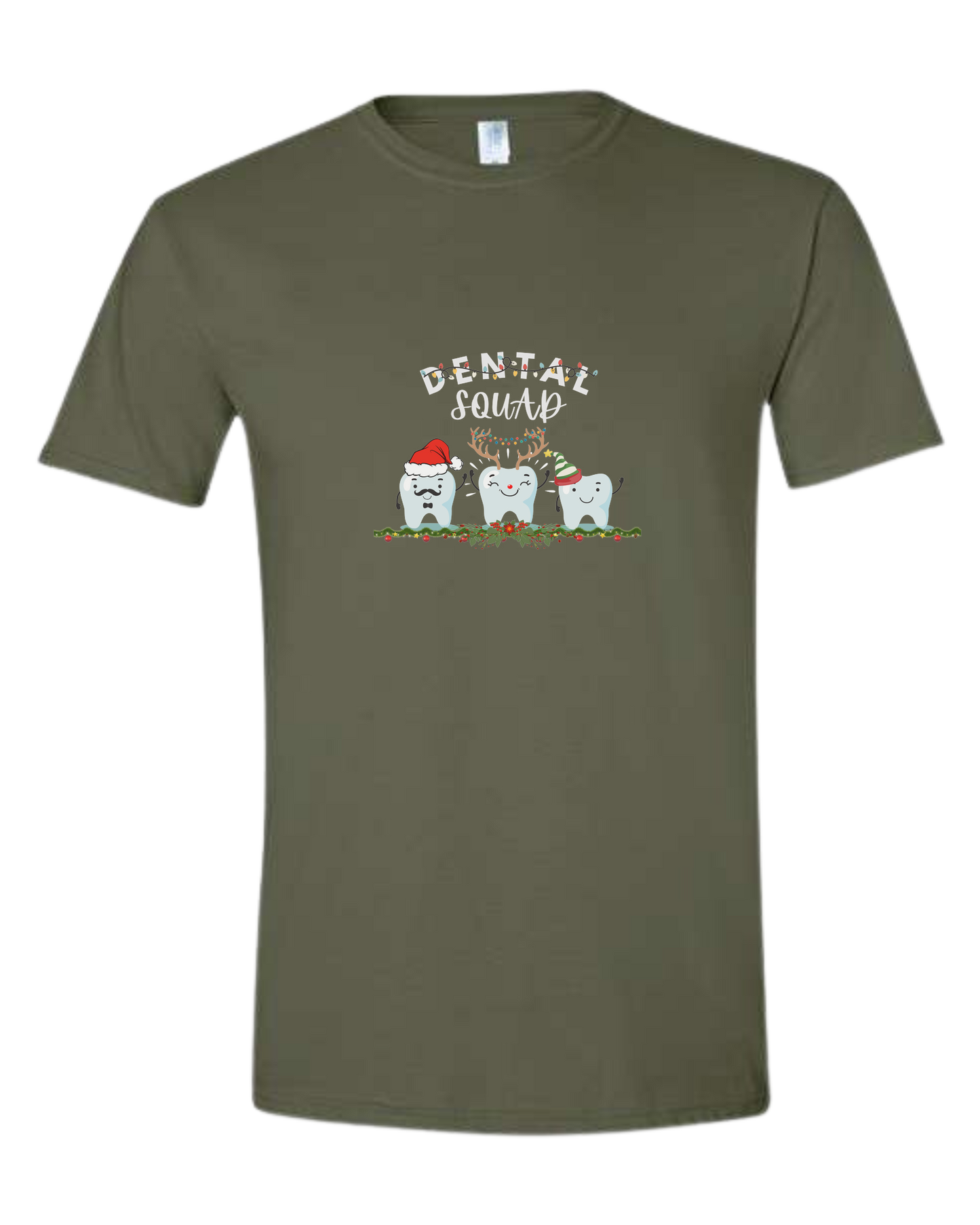 Dental Squad cute teeth team graphic Unisex crew-neck graphic tee Military Green