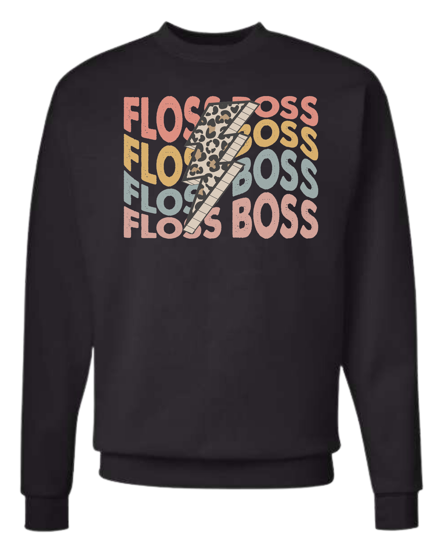 Floss Boss leopard lightning design Classic unisex crewneck tee Long sleeve crew neck