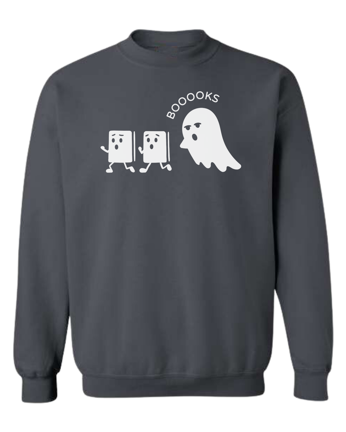 Ghost chasing Boooo-ks graphic tee Classic unisex crewneck sweatshirt Dark Grey
