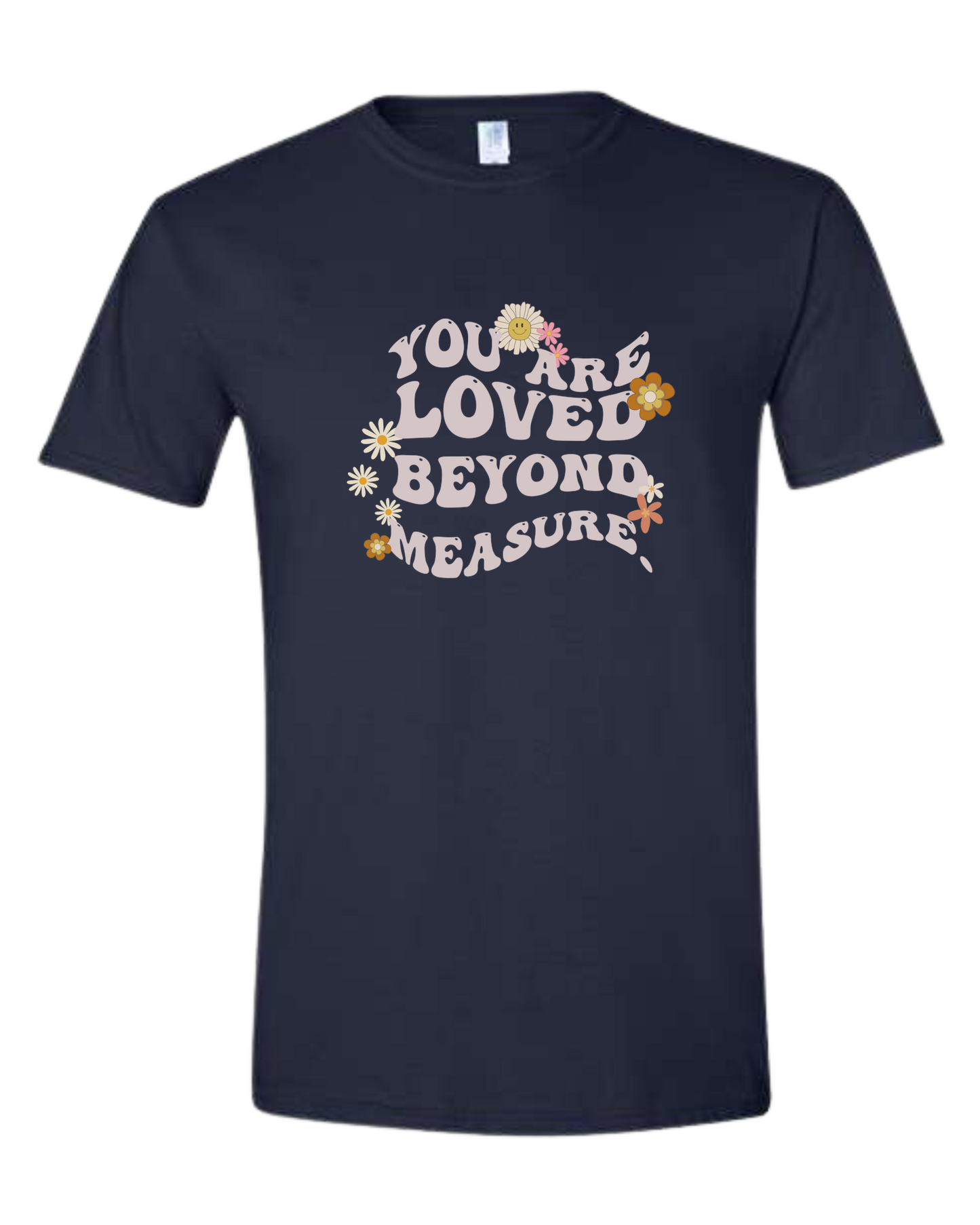 Groovy "You are Loved Beyond Measure" graphic tee Unisex crew-neck graphic tee Navy Blue